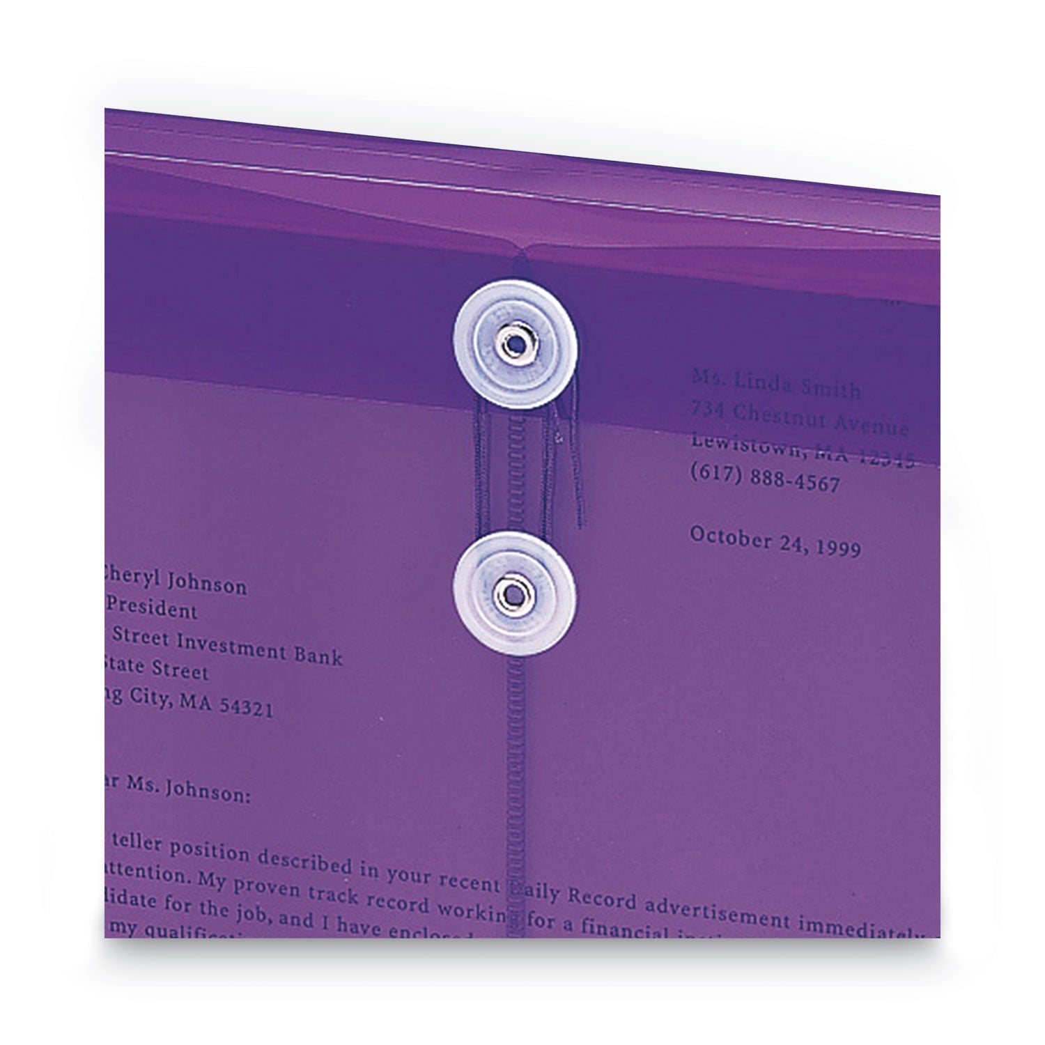Smead Poly String and Button Interoffice Envelopes, Open-End (Vertical), 9.75 x 11.63, Transparent Purple, 5/Pack - Bloom Skins