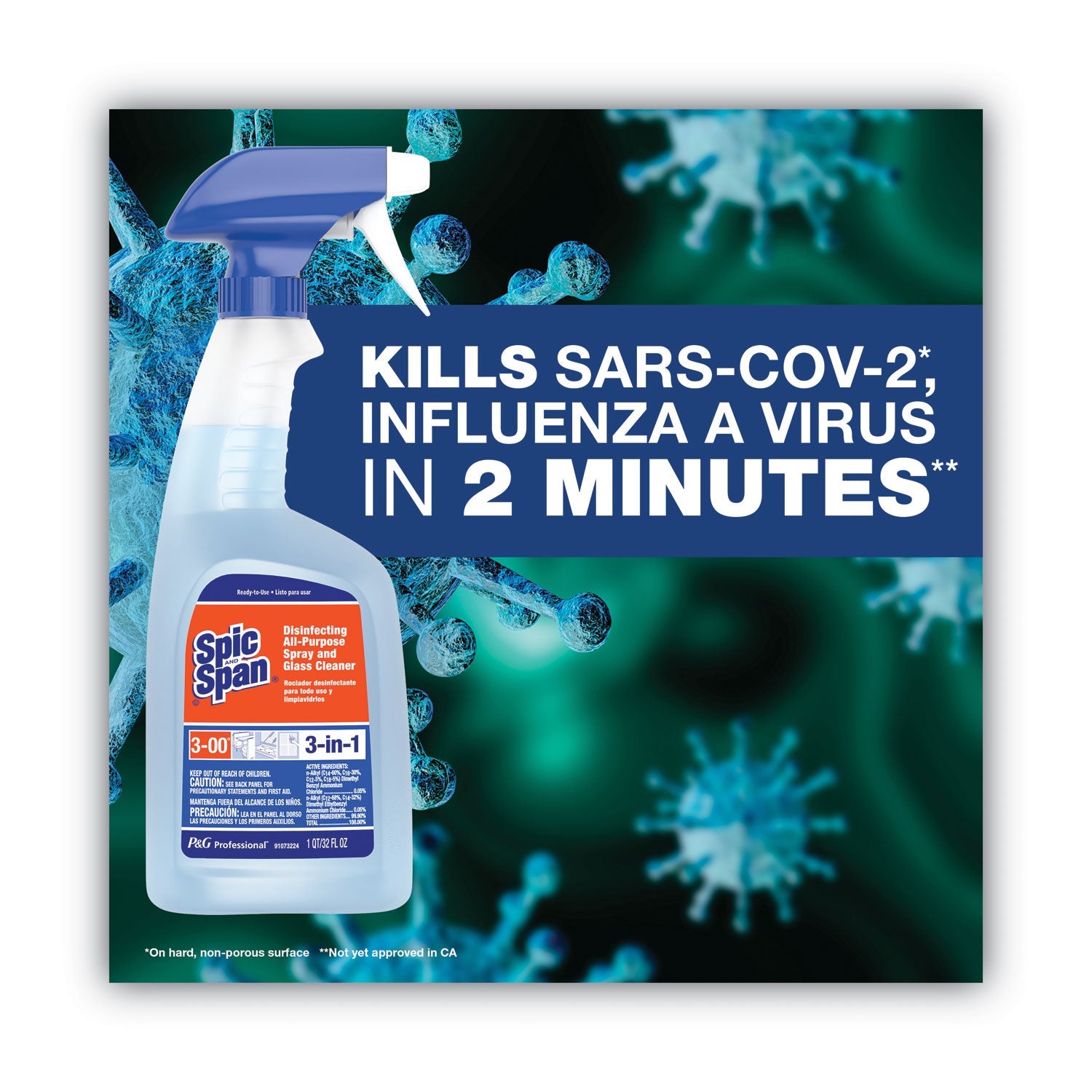 Spic and Span® Disinfecting All-Purpose Spray And Glass Cleaner, Fresh Scent, 1 Gal Bottle, 3/carton