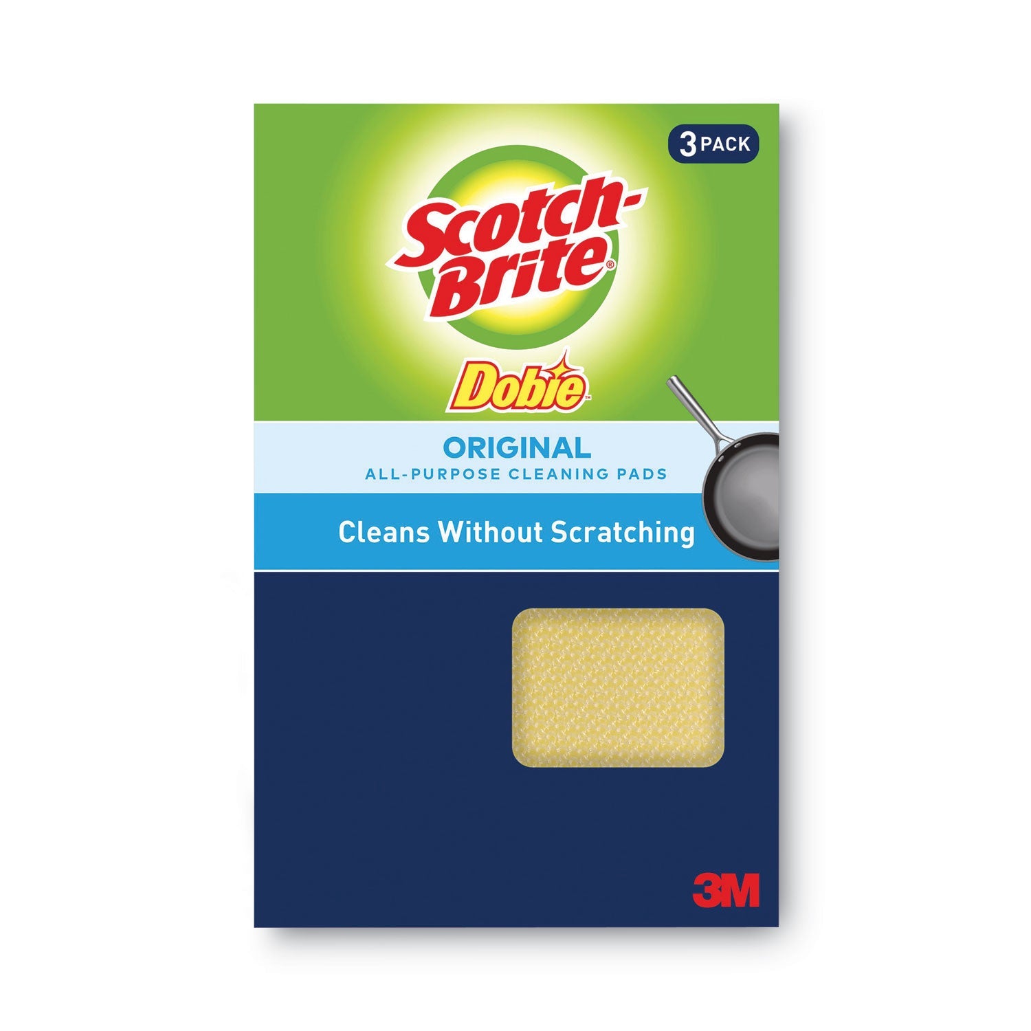 Scotch-Brite® Dobie All-Purpose Cleaning Pad, 4.3 X 2.6, 0.5" Thick, Yellow, 3/pack