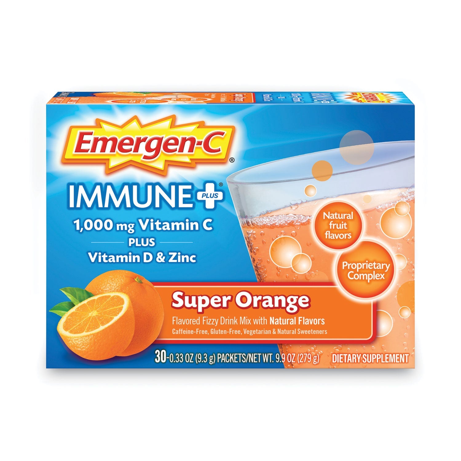 Emergen-C® Immune+ Formula, 0.33 Oz, Super Orange, 30 Packets