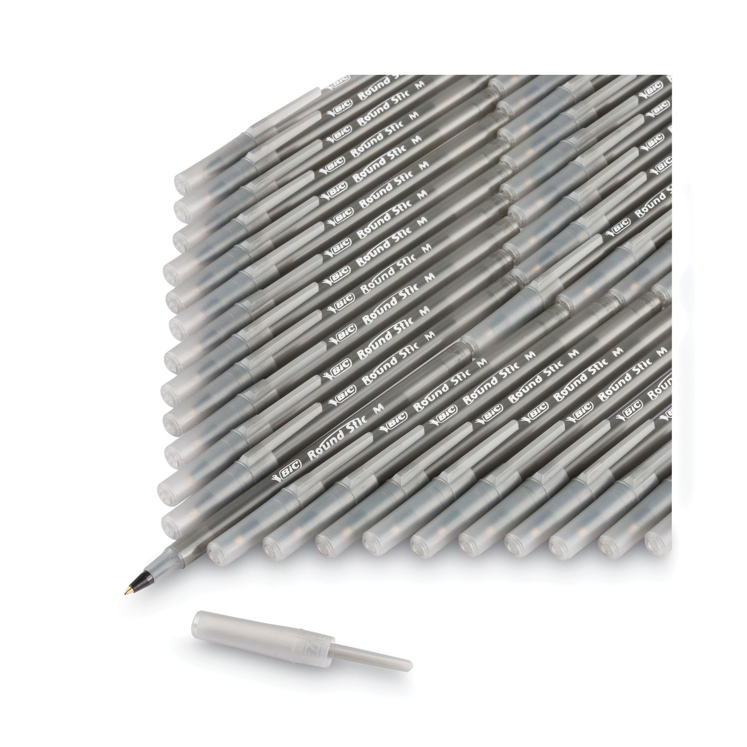 BIC® Round Stic Xtra Life Ballpoint Pen Xtra Value Pack, Stick, Medium 1 mm, Black Ink, Translucent Frost Barrel, 240/Carton