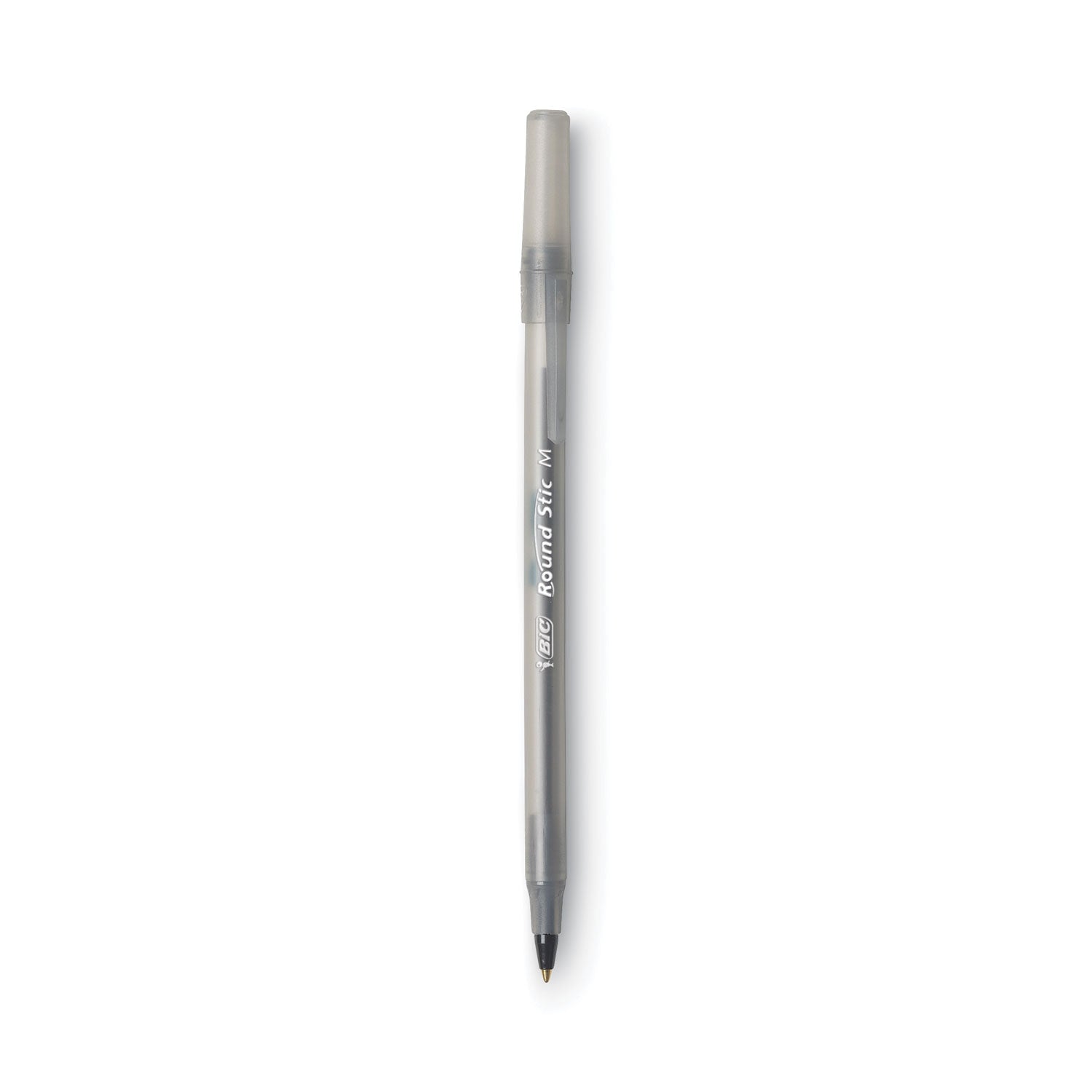 BIC® Round Stic Xtra Life Ballpoint Pen Value Pack, Stick, Medium 1 mm, Black Ink, Translucent Frost Barrel, 60/Box