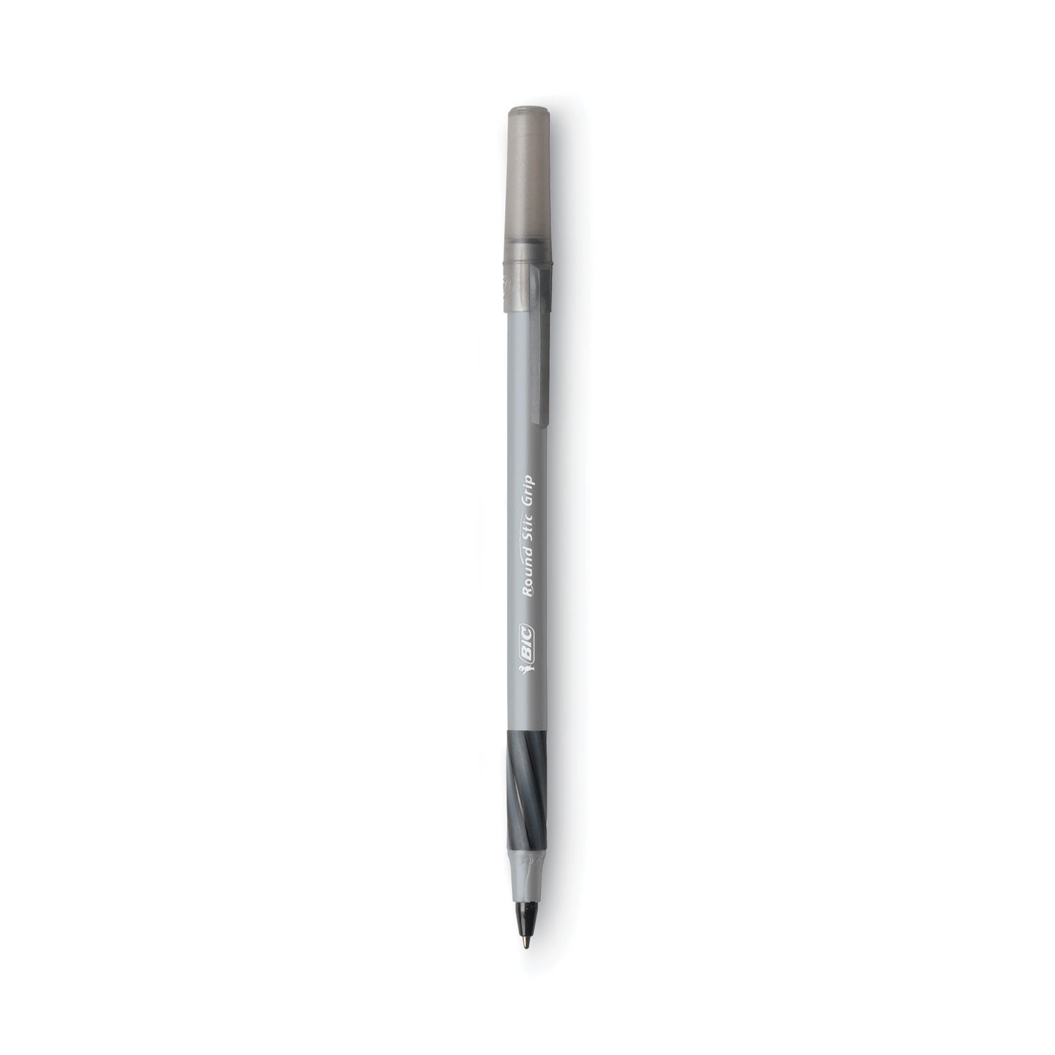 BIC® Round Stic Grip Xtra Comfort Ballpoint Pen Value Pack, Easy-Glide, Stick, Medium 1.2mm, Black Ink, Gray/Black Barrel, 36/Pack