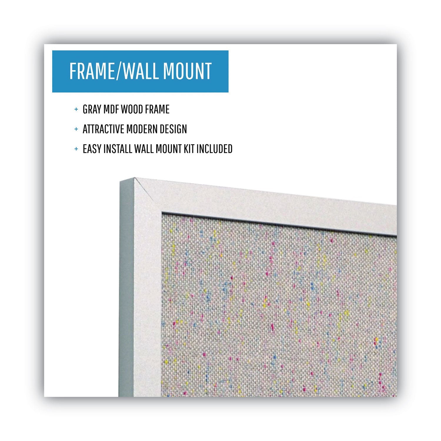 MasterVision® Designer Fabric Bulletin Board, 24" x 18", Gray Surface, Gray Fiberboard (MDF) Frame