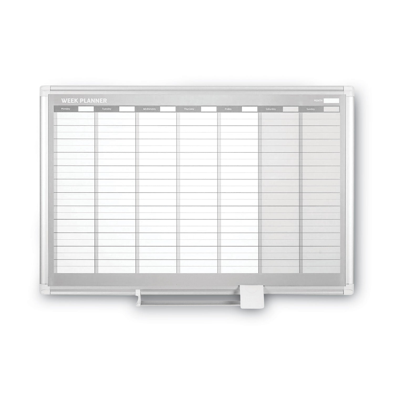 MasterVision® Magnetic Dry Erase Calendar Board, Weekly Planning/Scheduling, 36" x 24", White Surface, Satin Aluminum Frame