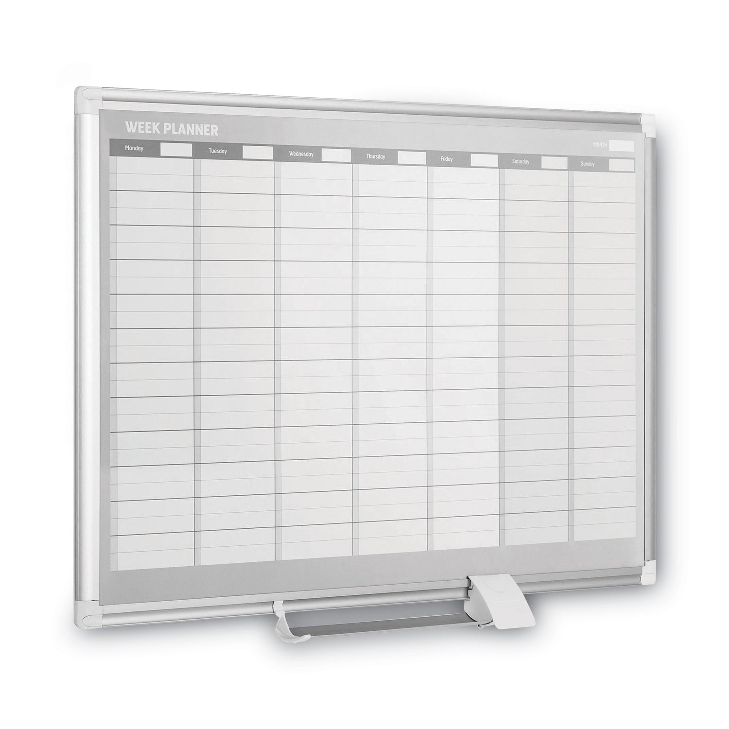 MasterVision® Magnetic Dry Erase Calendar Board, Weekly Planning/Scheduling, 36" x 24", White Surface, Satin Aluminum Frame