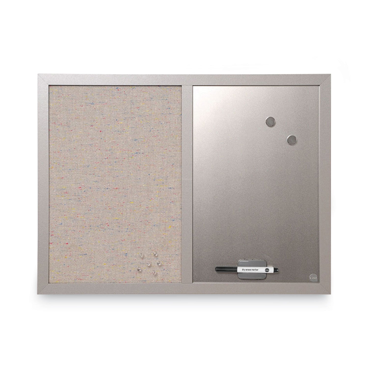 MasterVision® Designer Fabric Bulletin Board, Combo Magnetic Dry Erase/Bulletin, 24" x 18", Multicolor/Gray Surface, Gray Fiberboard Frame