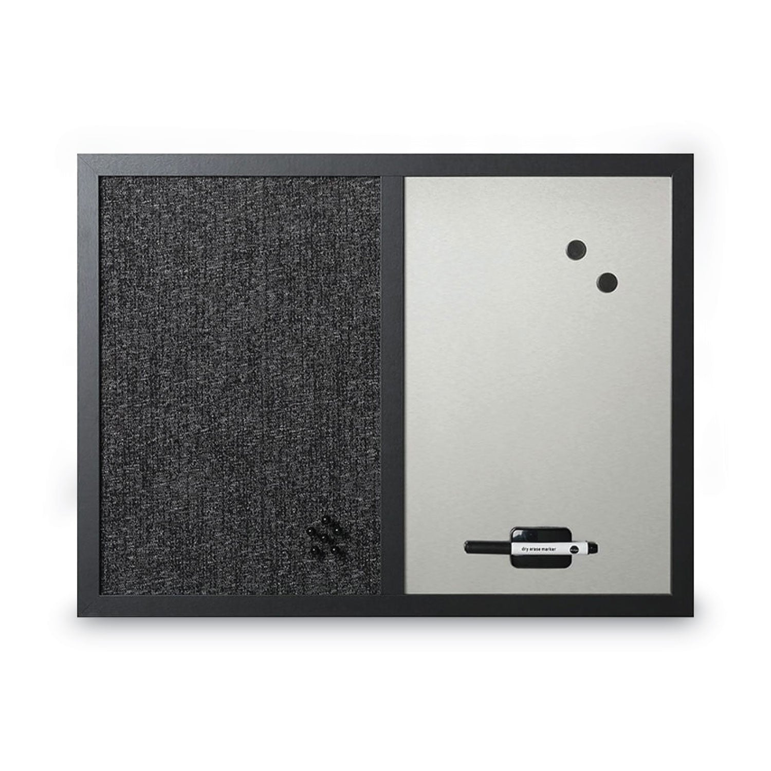 MasterVision® Designer Fabric Bulletin Board, Combo Magnetic Dry Erase/Bulletin, 24" x 18", Charcoal/Gray Surface, Black Fiberboard Frame