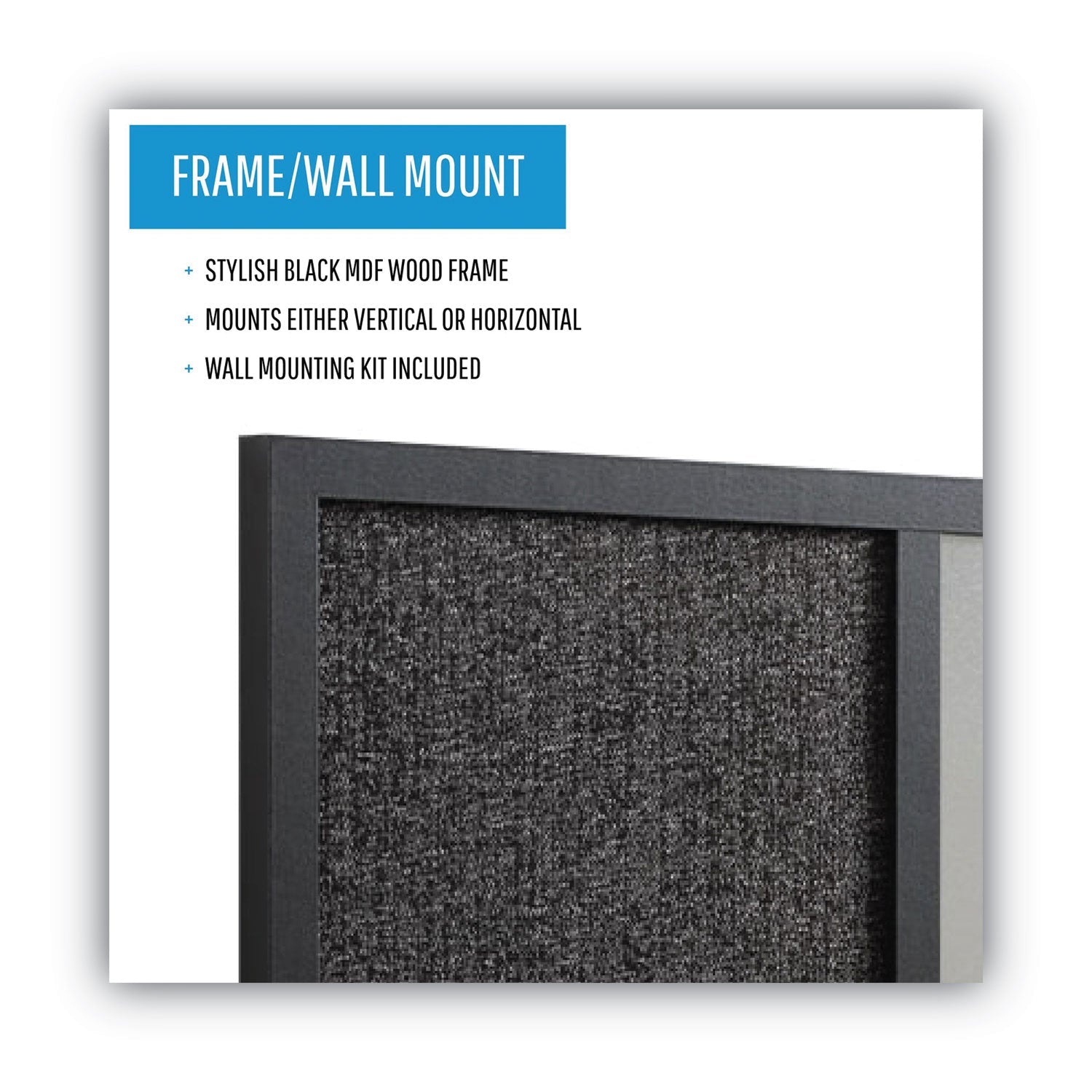 MasterVision® Designer Fabric Bulletin Board, Combo Magnetic Dry Erase/Bulletin, 24" x 18", Charcoal/Gray Surface, Black Fiberboard Frame