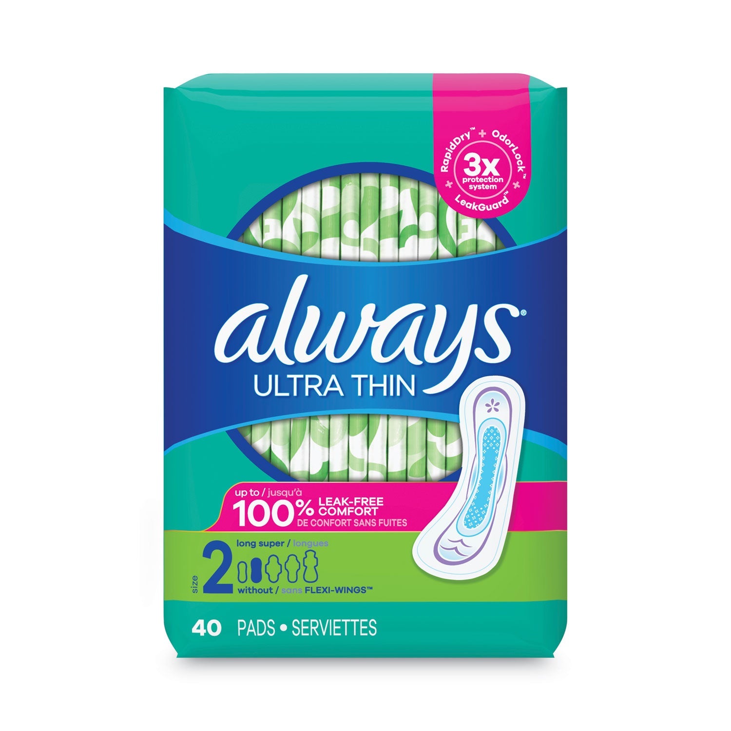 Always® Ultra Thin Pads, Super Long 10 Hour, 40/pack, 6 Packs/carton