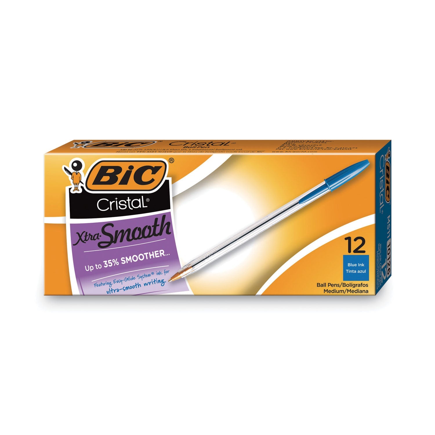 BIC® Cristal Xtra Smooth Ballpoint Pen, Stick, Medium 1 Mm, Blue Ink, Clear Barrel, Dozen