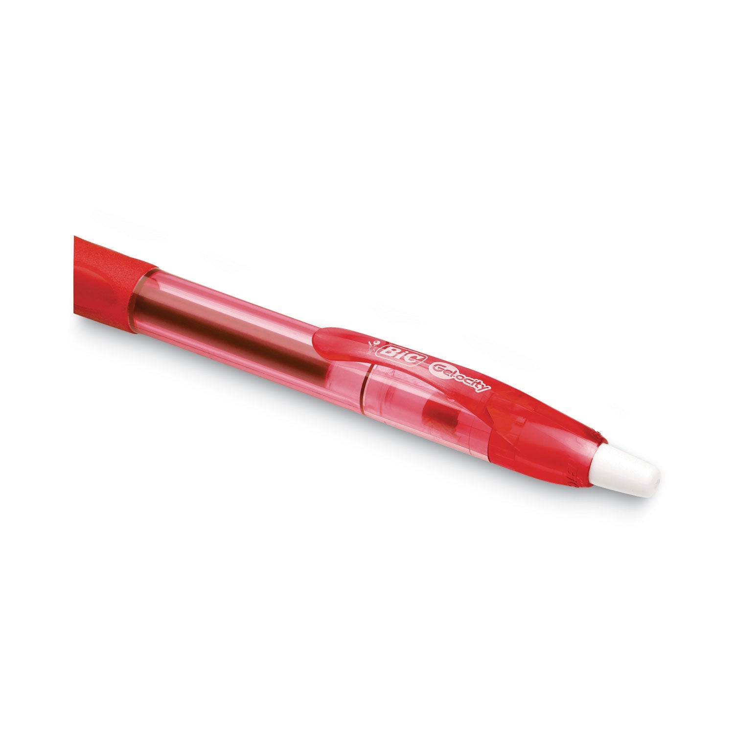 BIC® Gel-Ocity Gel Pen, Retractable, Medium 0.7 Mm, Red Ink, Translucent Red Barrel, Dozen