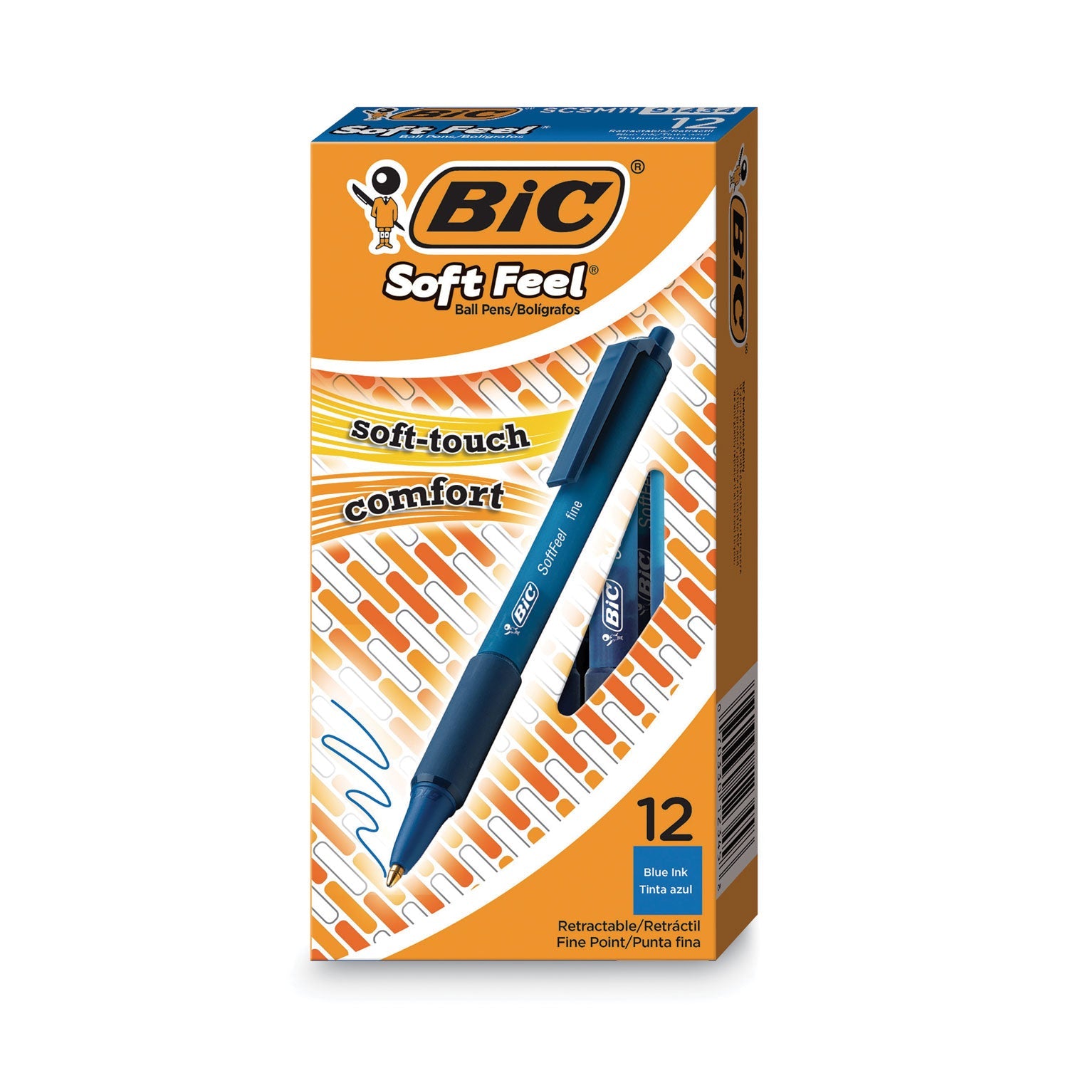 BIC® Soft Feel Ballpoint Pen, Retractable, Medium 1 Mm, Blue Ink, Blue Barrel, Dozen
