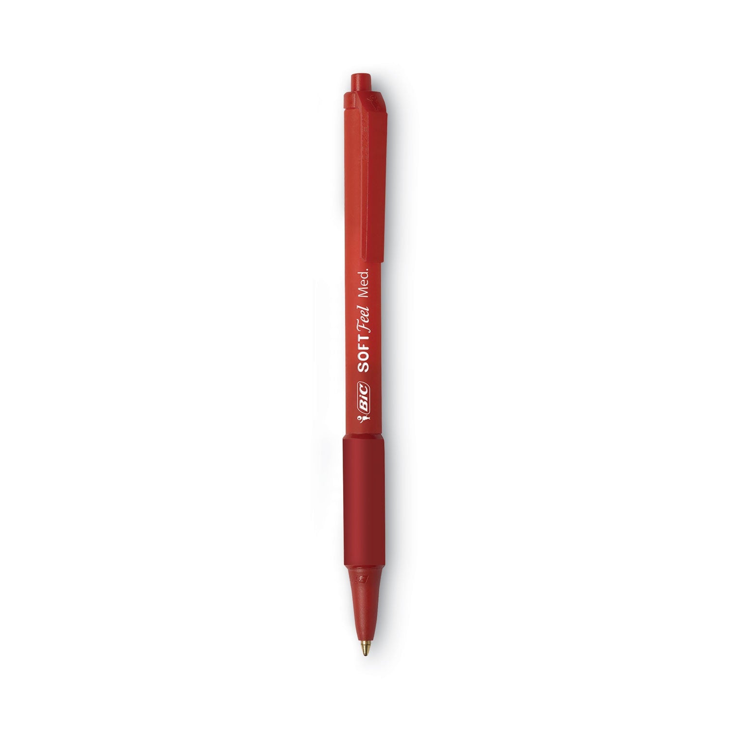 BIC® Soft Feel Ballpoint Pen, Retractable, Medium 1 Mm, Red Ink, Red Barrel, Dozen