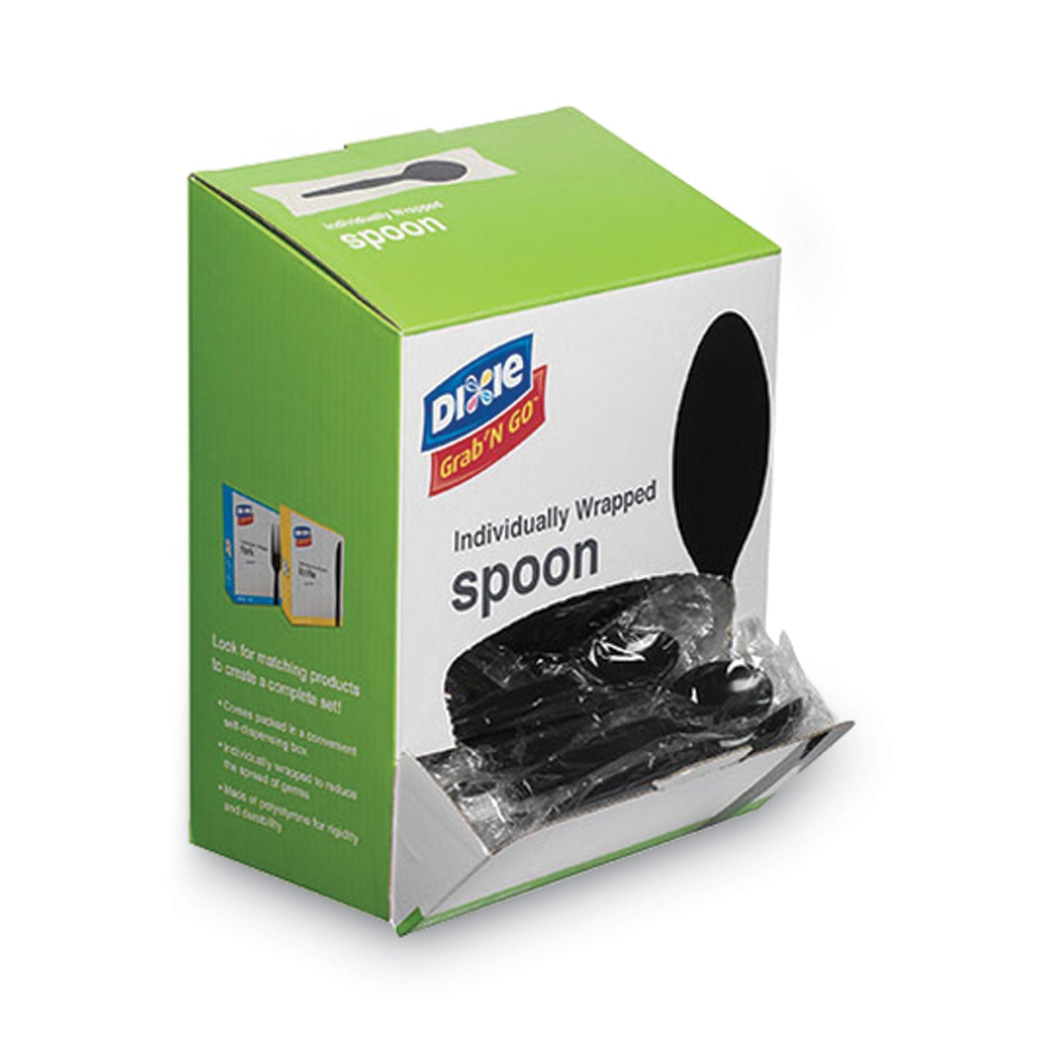 Dixie® Grab'N Go Wrapped Cutlery, Spoon, Plastic, Black, 90/Box, 6 Boxes/Carton