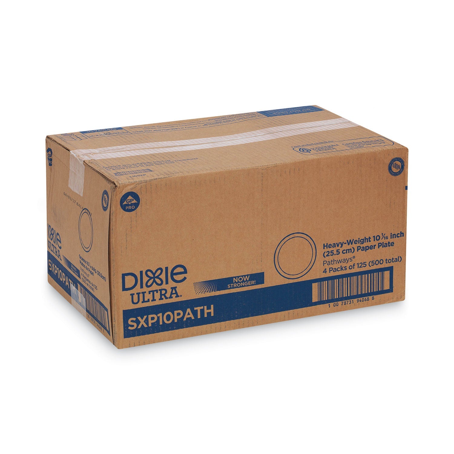 Dixie® Pathways Soak Proof Shield Heavyweight Paper Plates, WiseSize, 10.13" dia, Green/Burgundy, 500/Carton