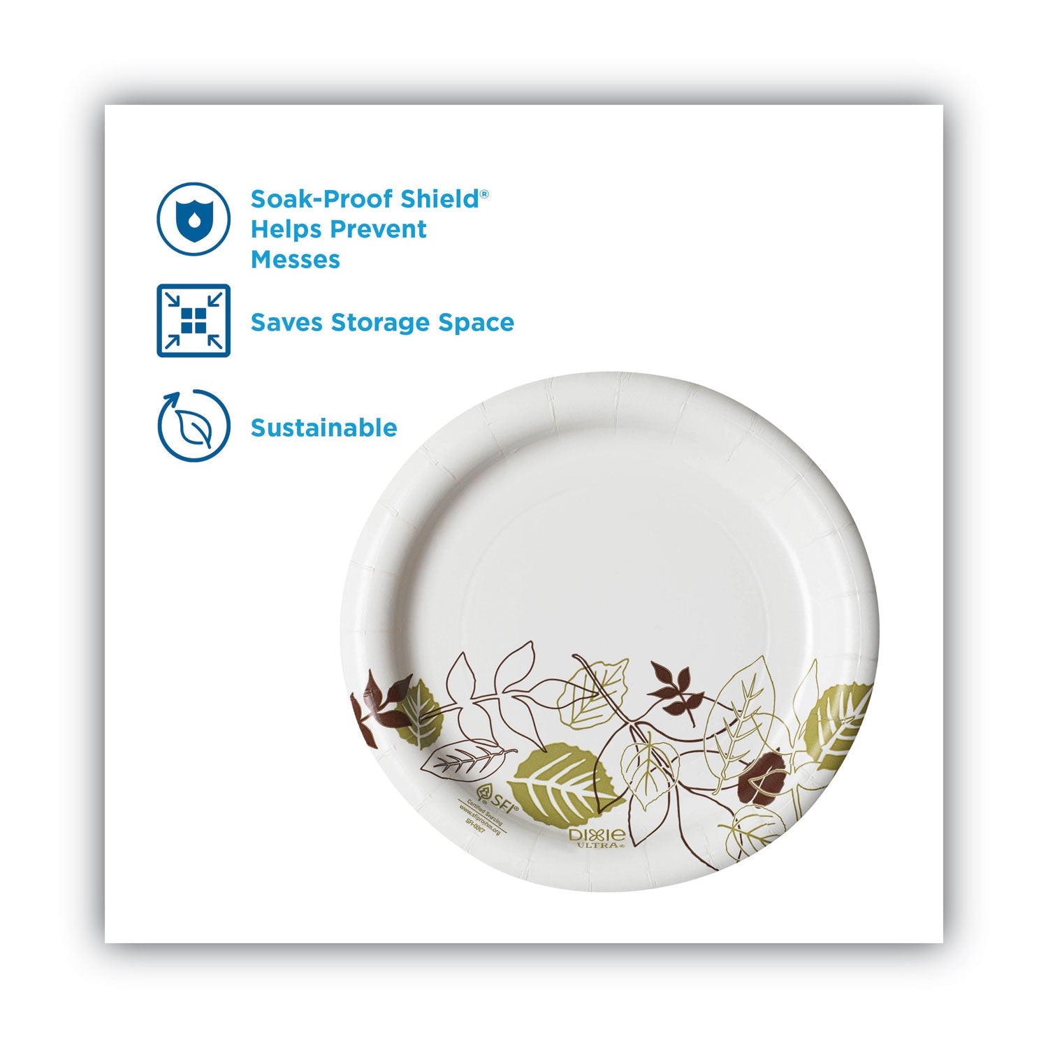 Dixie® Pathways Soak-Proof Shield Mediumweight Paper Plates, WiseSize, 6.87" dia, Green/Burgundy, 125/Pack