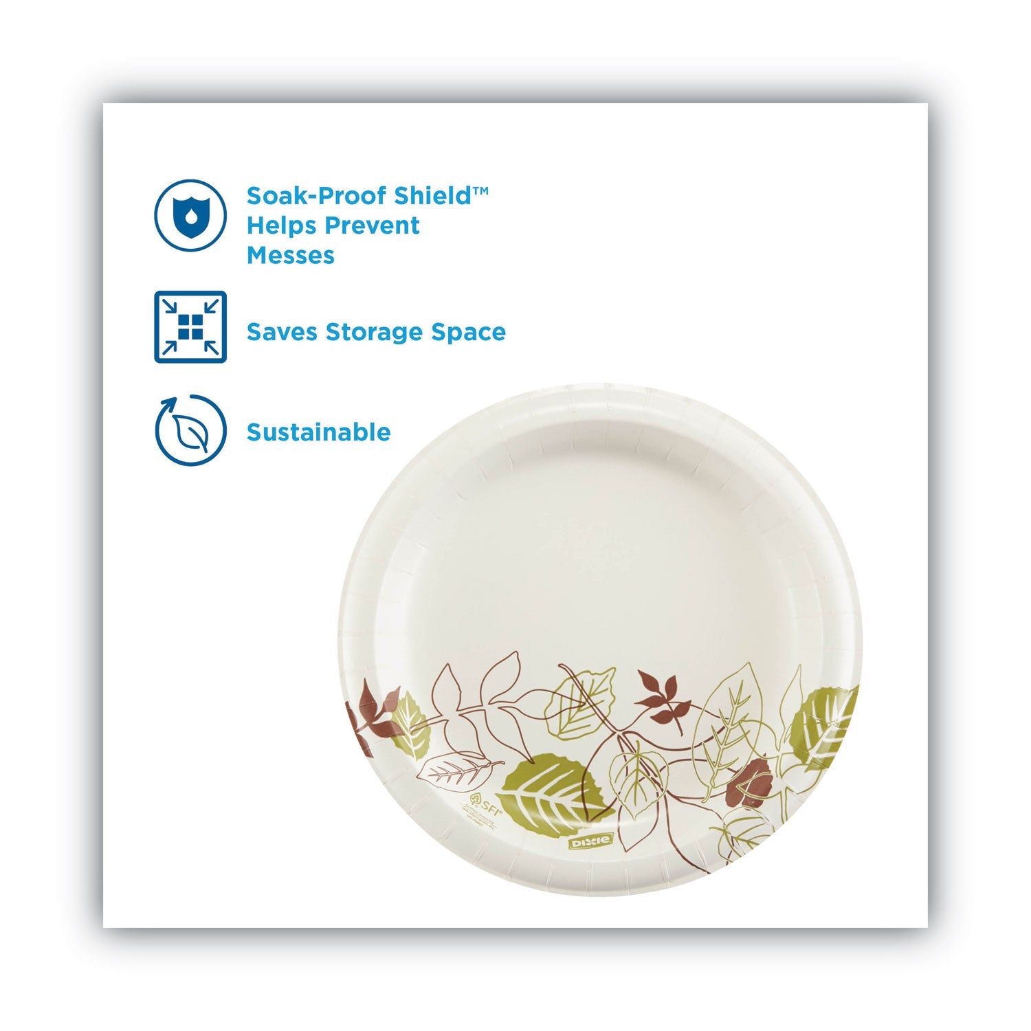 Dixie® Pathways Soak-Proof Shield Mediumweight Paper Plates, 8.5" Dia, Green/burgundy, 125/pack