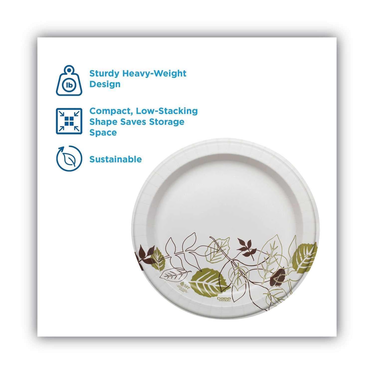 Dixie® Pathways Soak Proof Shield Heavyweight Paper Plates, WiseSize, 10.13" dia, Green/Burgundy, 500/Carton