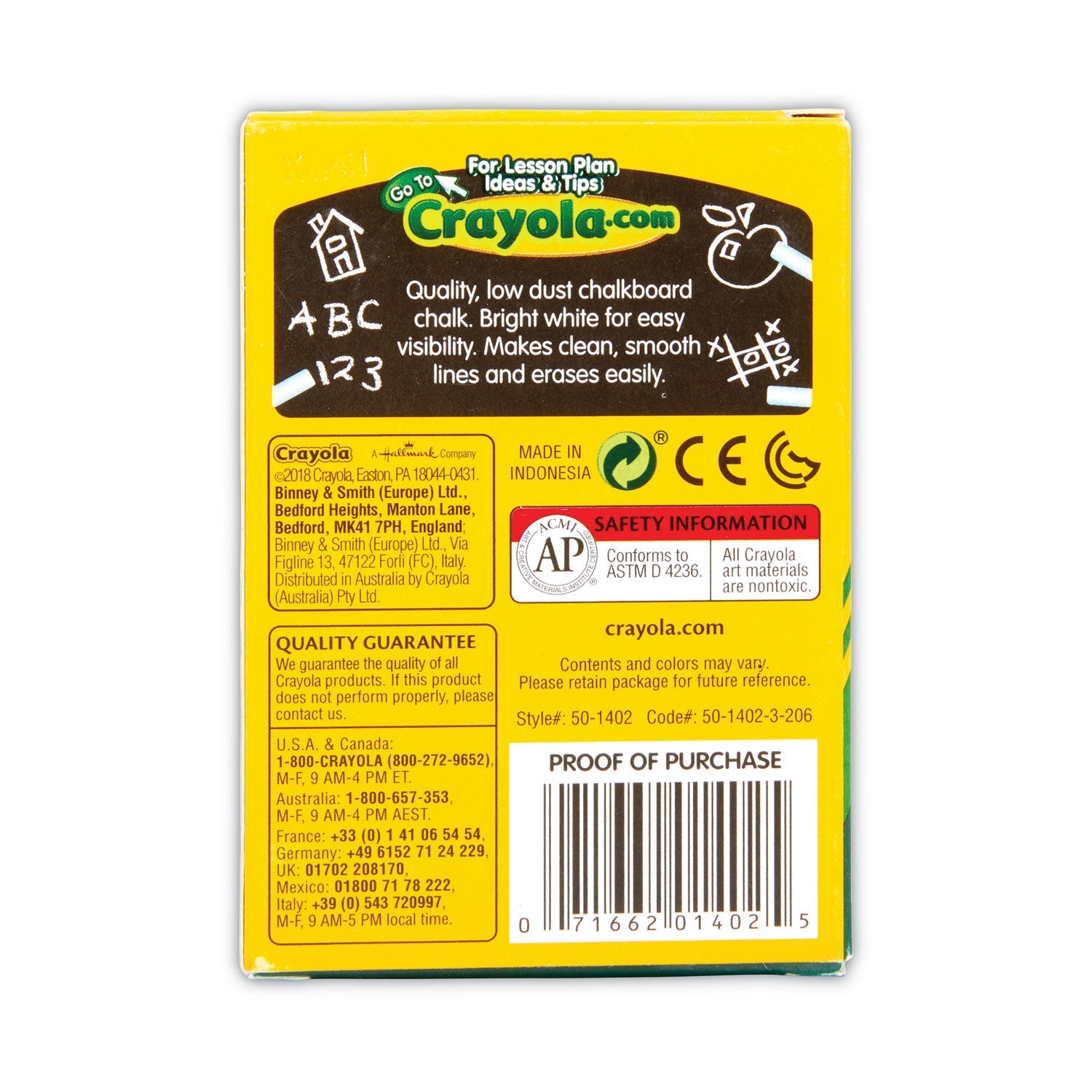 Crayola® Nontoxic Anti-Dust Chalk, 3" x 0.31" Diameter, White, 12 Sticks/Box