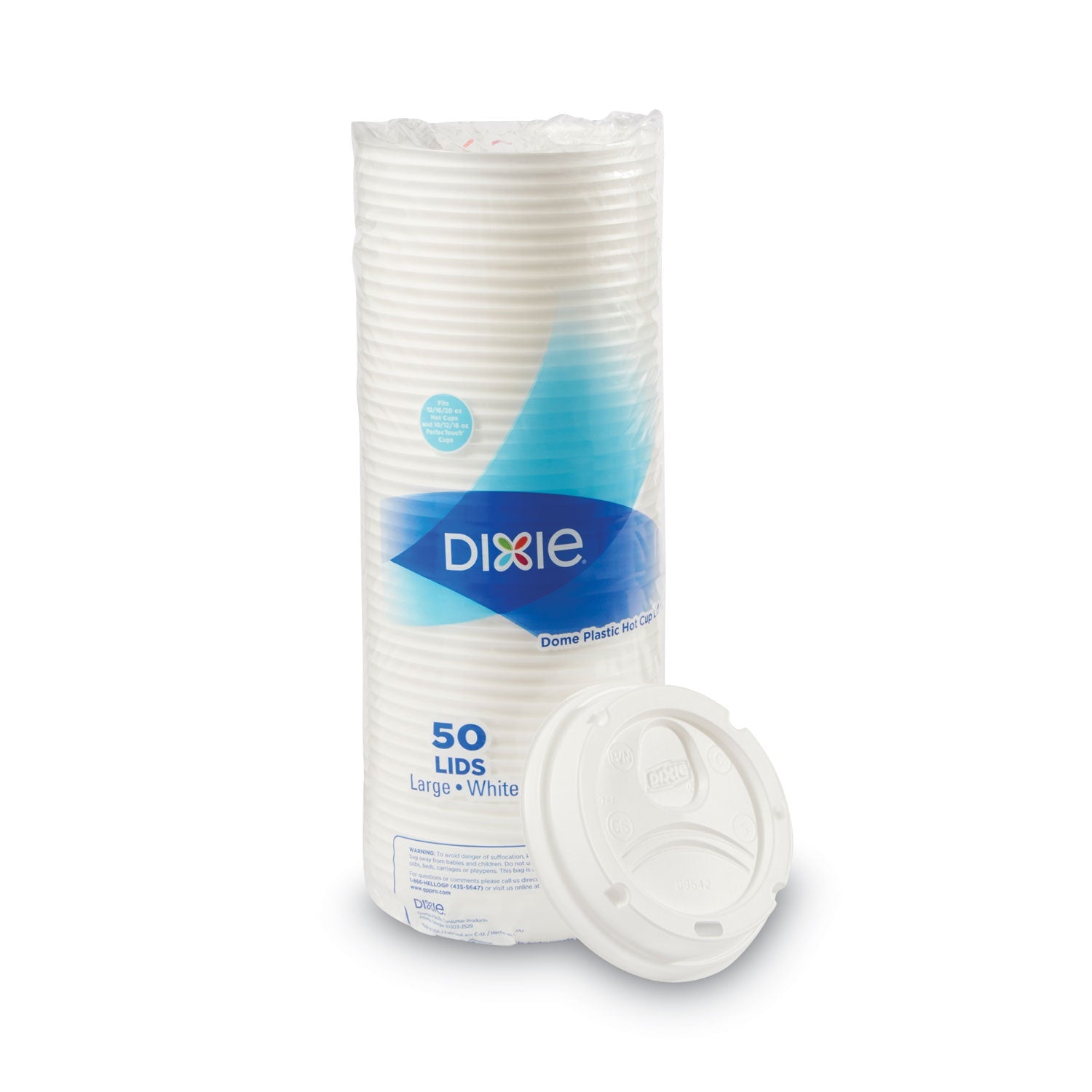 Dixie® Dome Lid, Fits 10 oz to 16 oz PerfecTouch Hot Cups/12 oz to 20 oz WiseSize Hot Cups, Plastic, White, 500/Carton