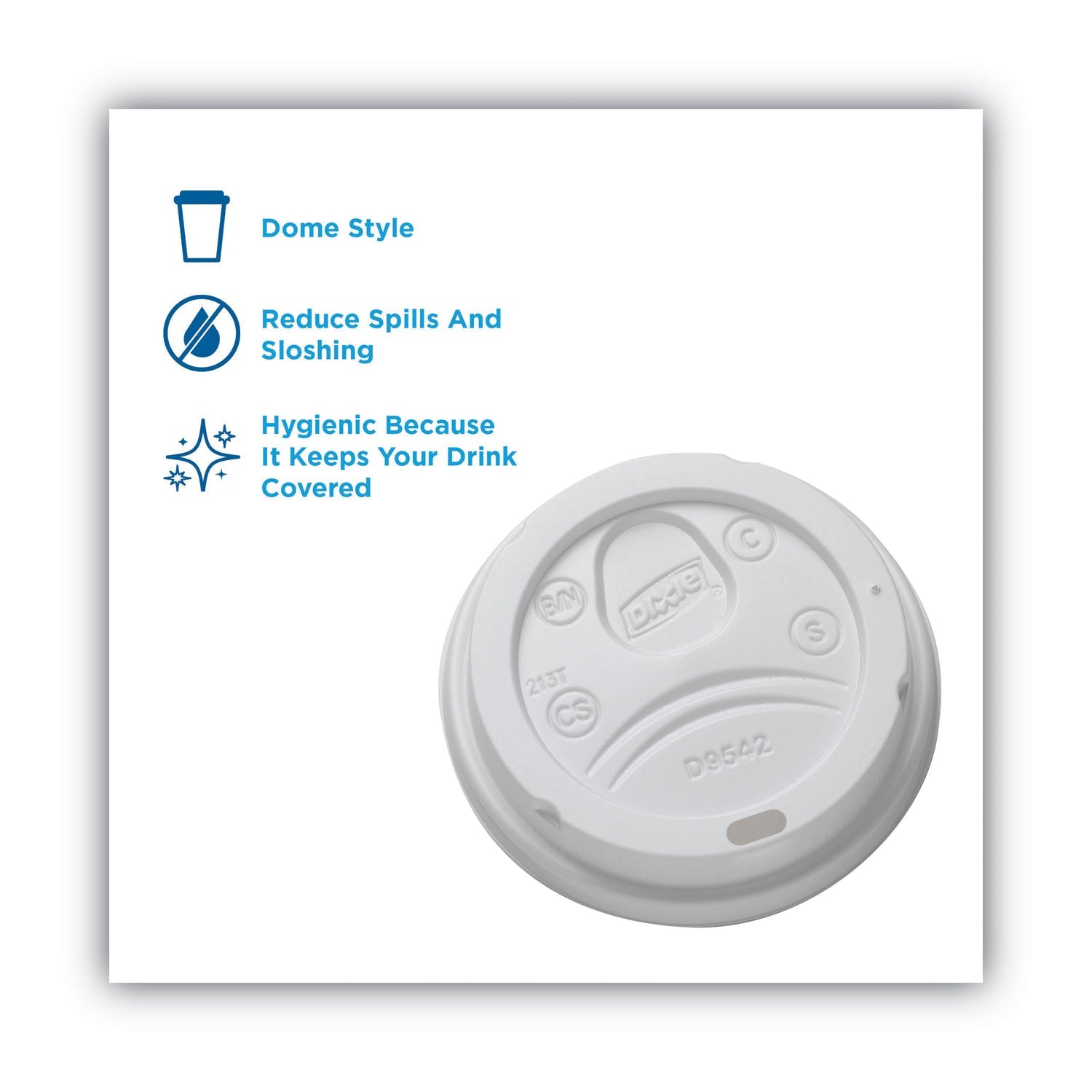Dixie® Dome Drink-Thru Lids, Fits 10 oz to 16 oz Hot Cups, Plastic, White, 1,000/Carton