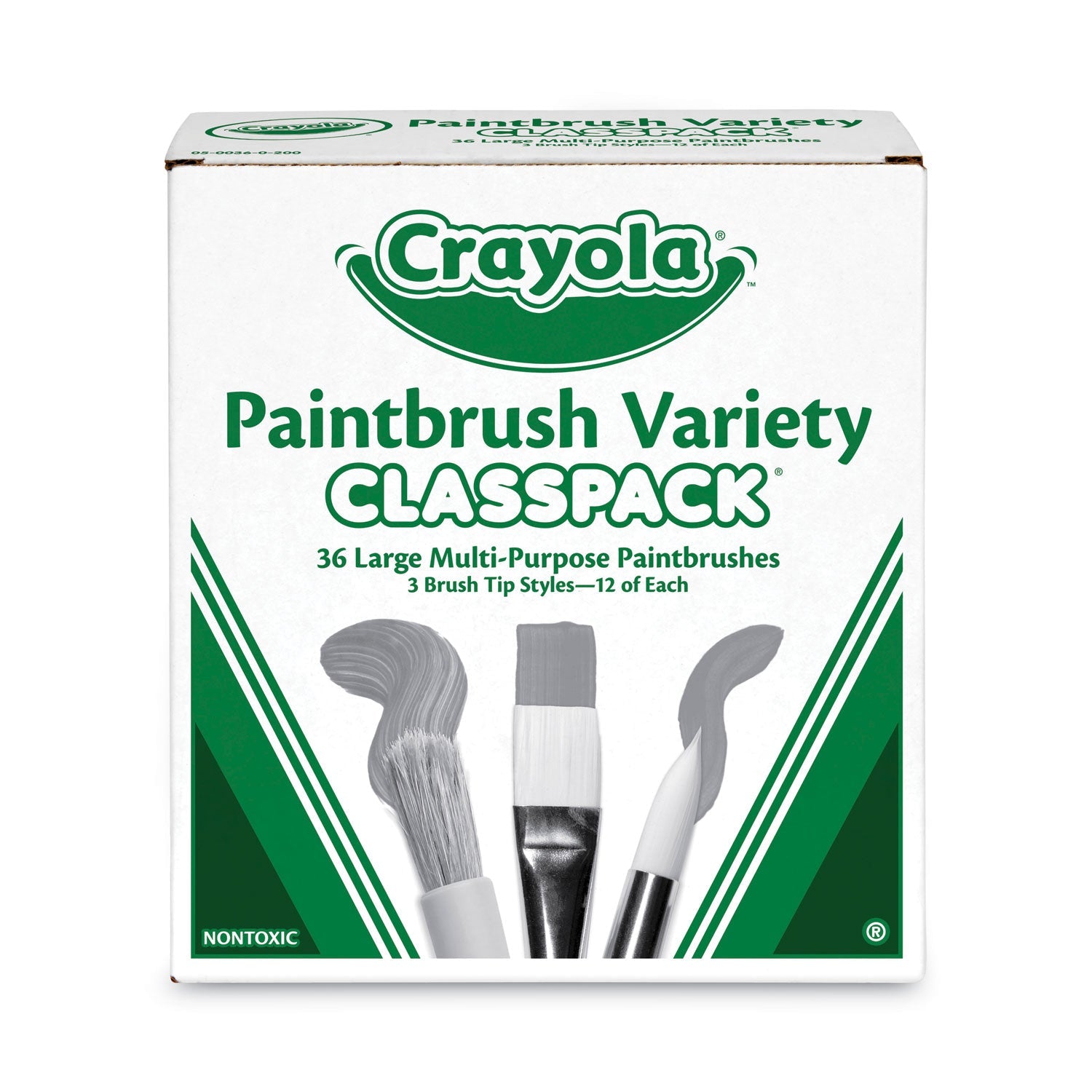 Crayola® Large Variety Paint Brush Classpack, Natural; Nylon Bristles, Flat; Round Profiles, 36/set