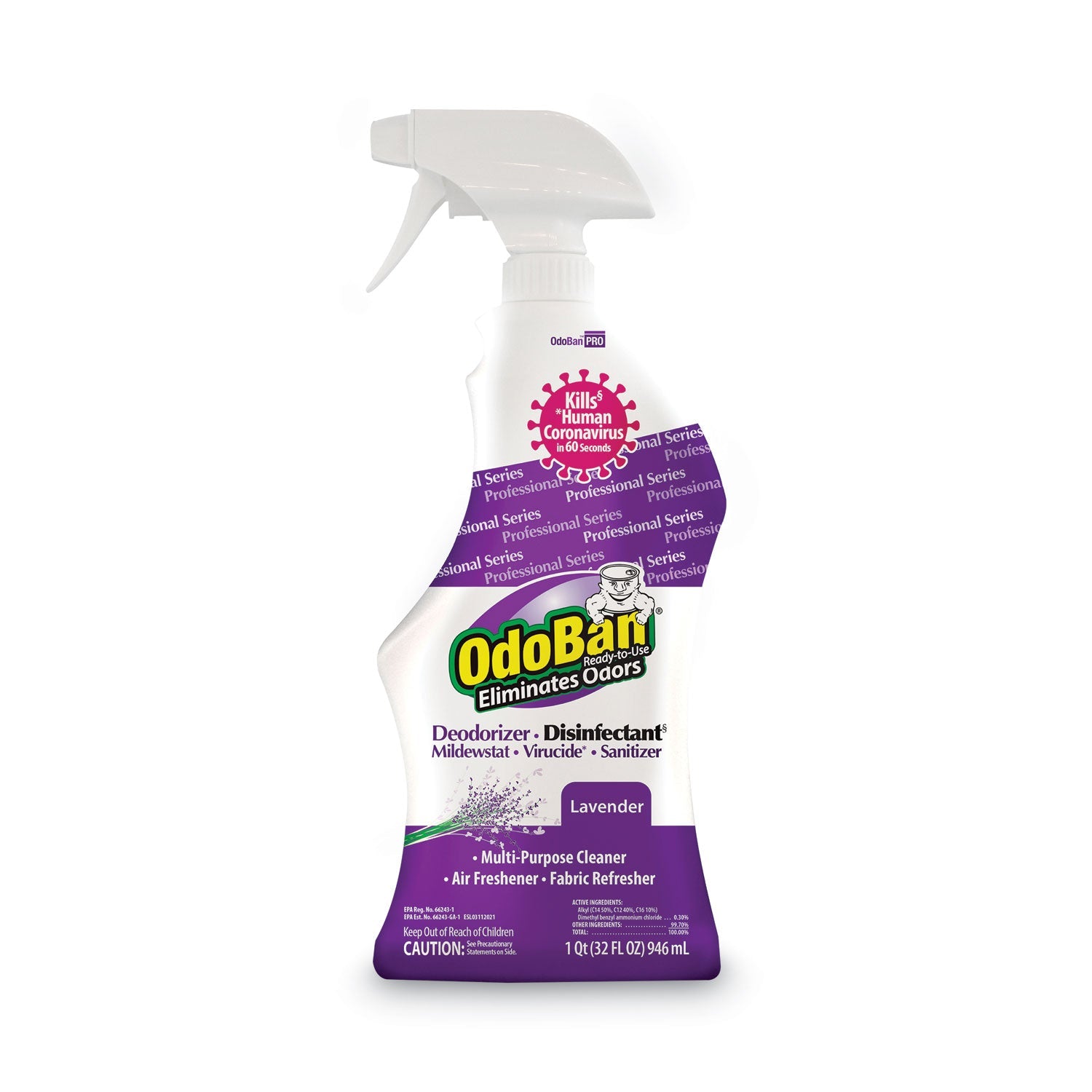 OdoBan® Rtu Odor Eliminator And Disinfectant, Lavender, 32 Oz Spray Bottle, 12/carton