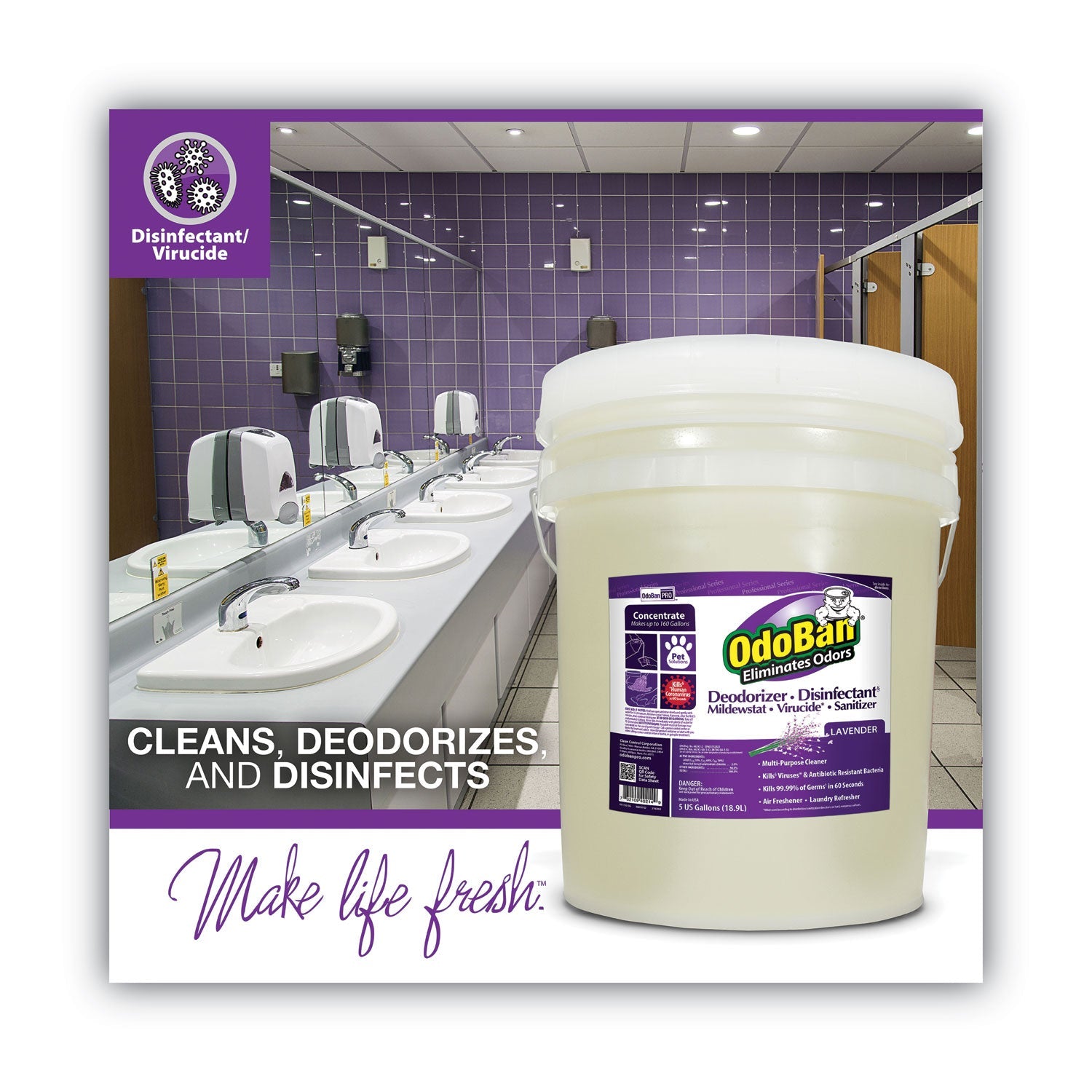 OdoBan® Concentrated Odor Eliminator And Disinfectant, Lavender Scent, 5 Gal Pail - Bloom Skins