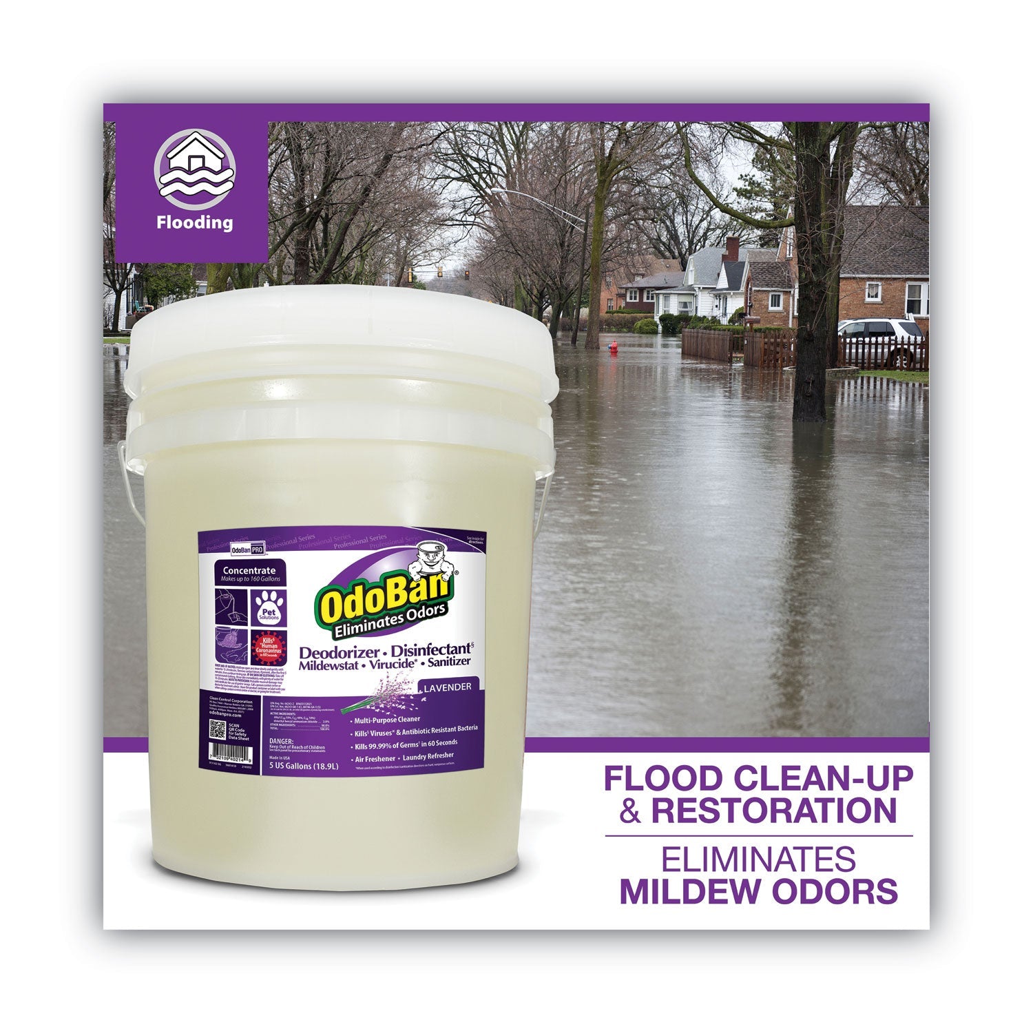 OdoBan® Concentrated Odor Eliminator And Disinfectant, Lavender Scent, 5 Gal Pail - Bloom Skins