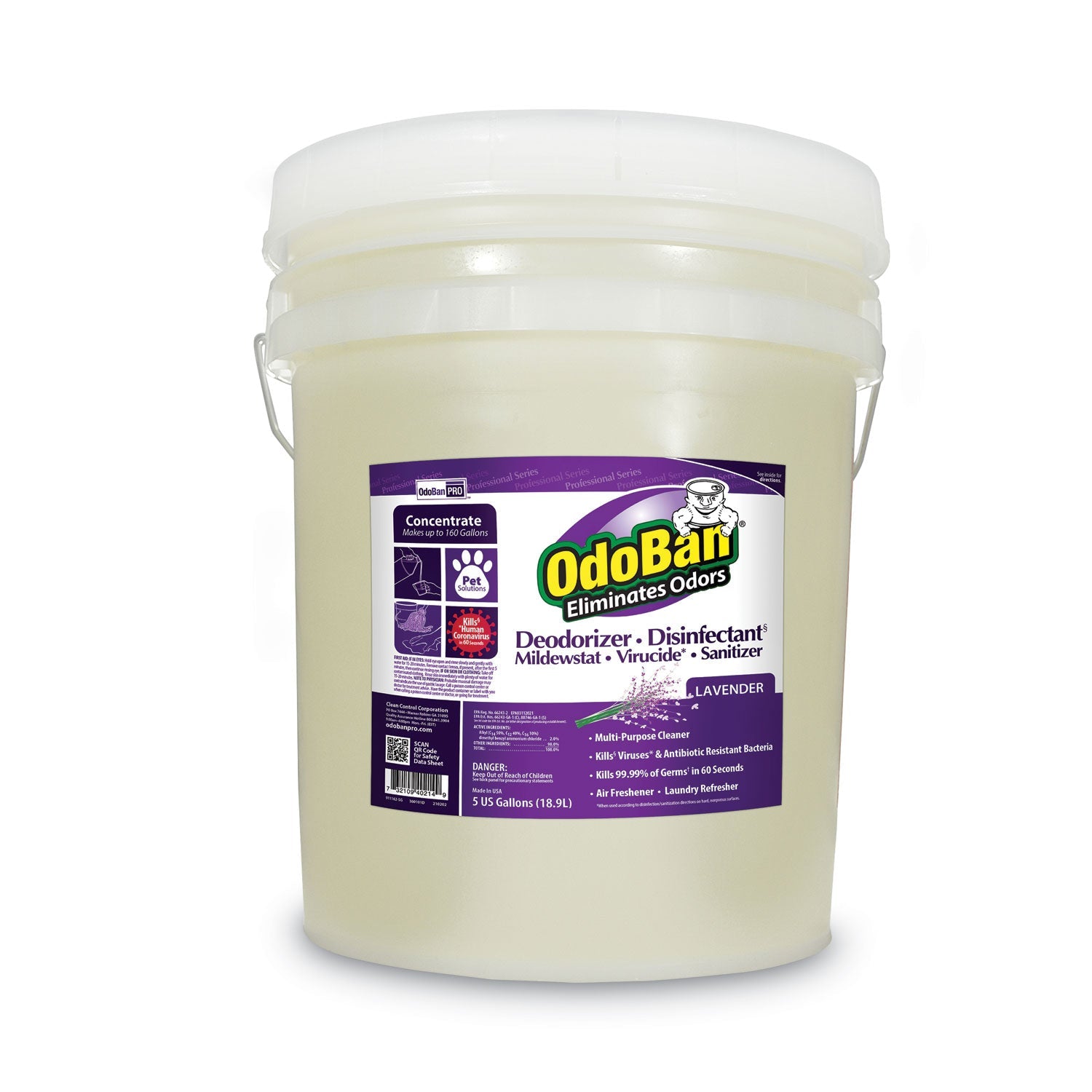 OdoBan® Concentrated Odor Eliminator And Disinfectant, Lavender Scent, 5 Gal Pail