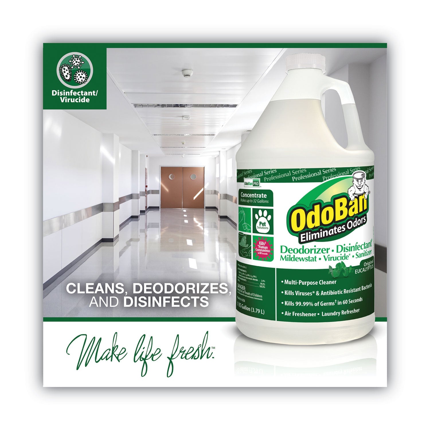 OdoBan® Concentrated Odor Eliminator, Eucalyptus, 1 Gal Bottle, 4/carton