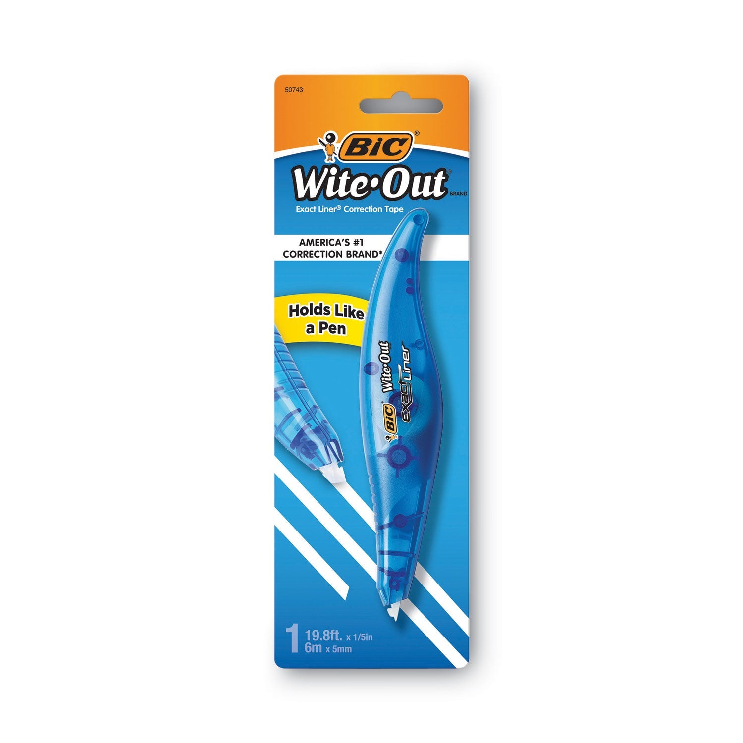 BIC® Wite-Out Brand Exact Liner Correction Tape, Non-Refillable, Blue Applicator, 0.2" x 236"