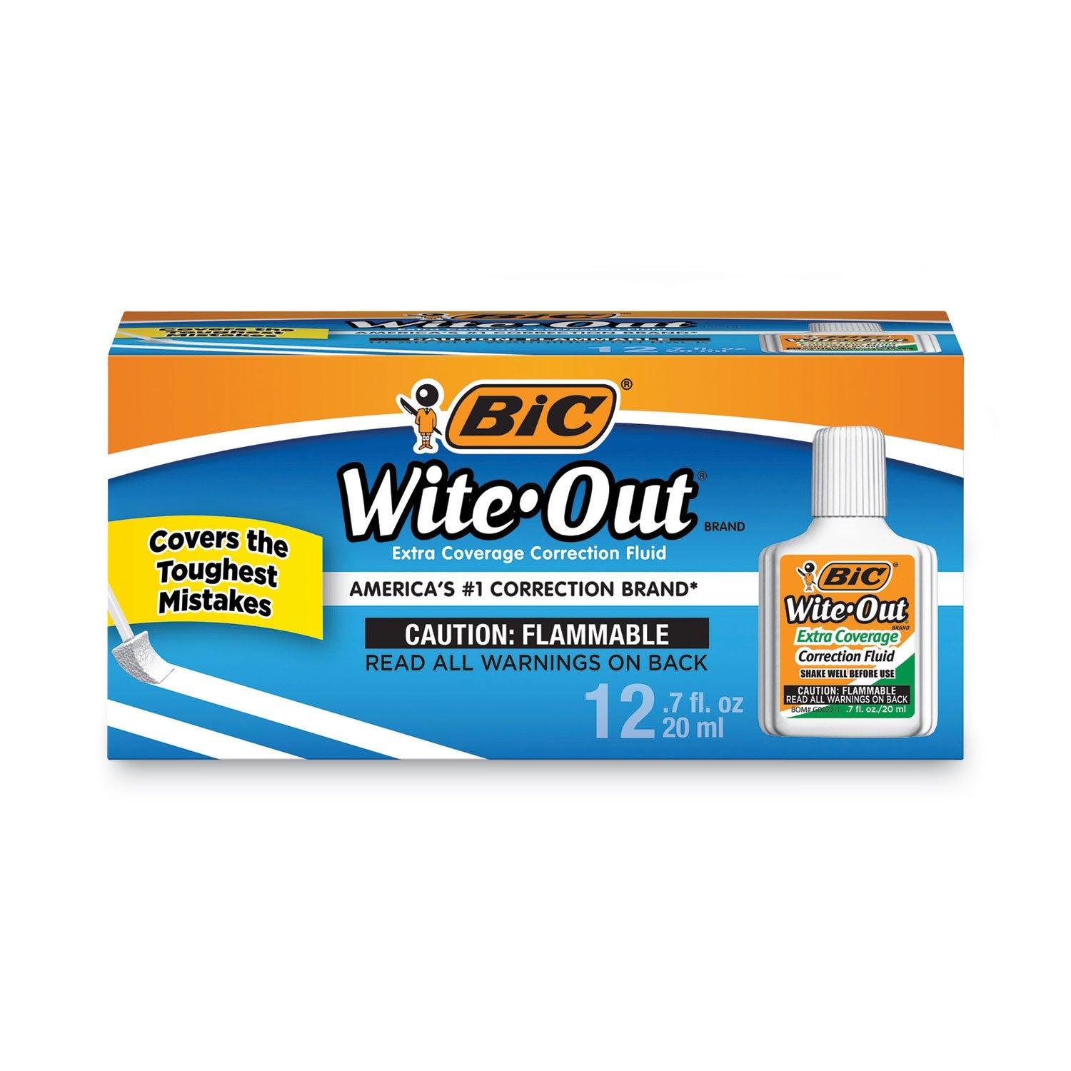 BIC® Wite-Out Extra Coverage Correction Fluid, 20 mL Bottle, White, Dozen
