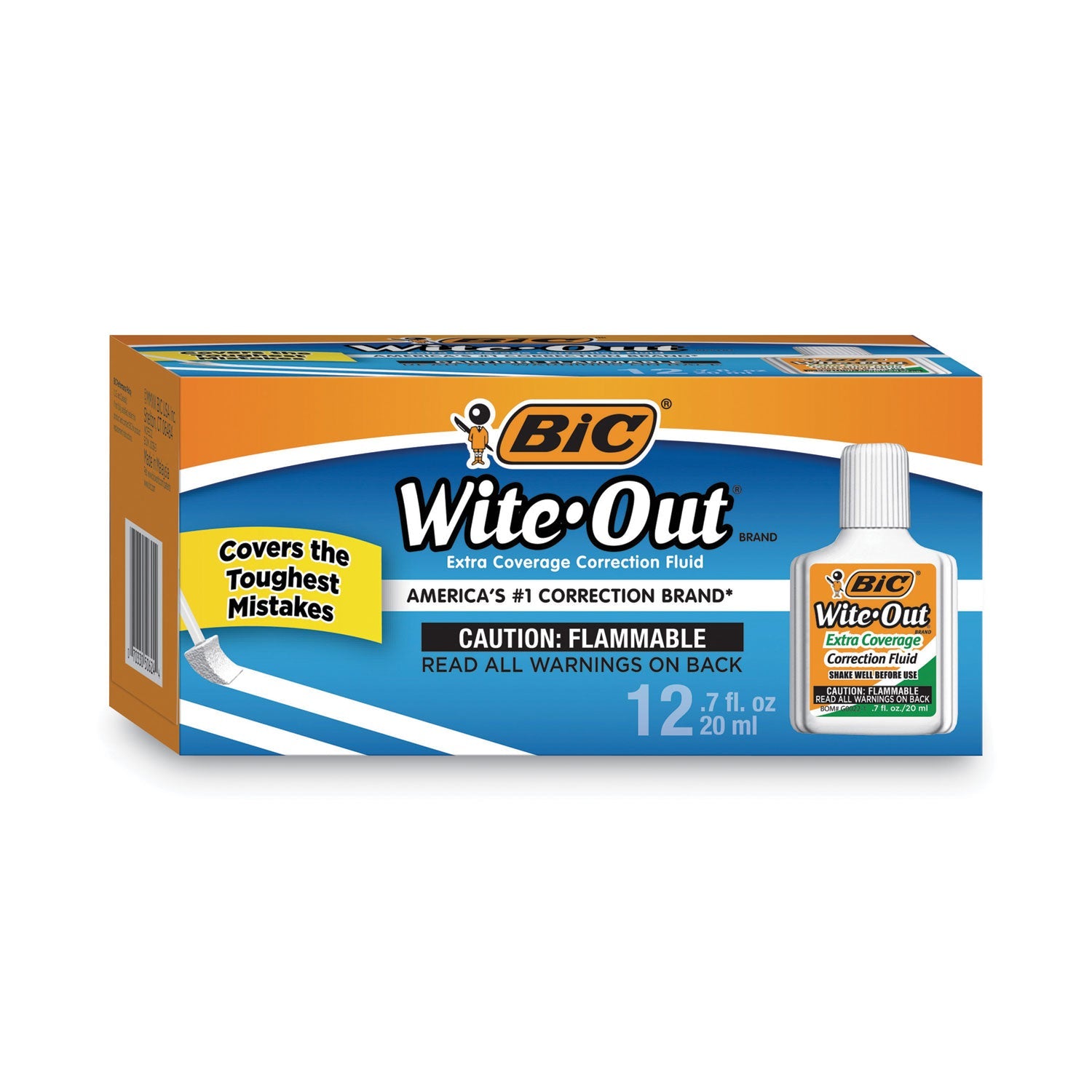 BIC® Wite-Out Extra Coverage Correction Fluid, 20 mL Bottle, White, Dozen