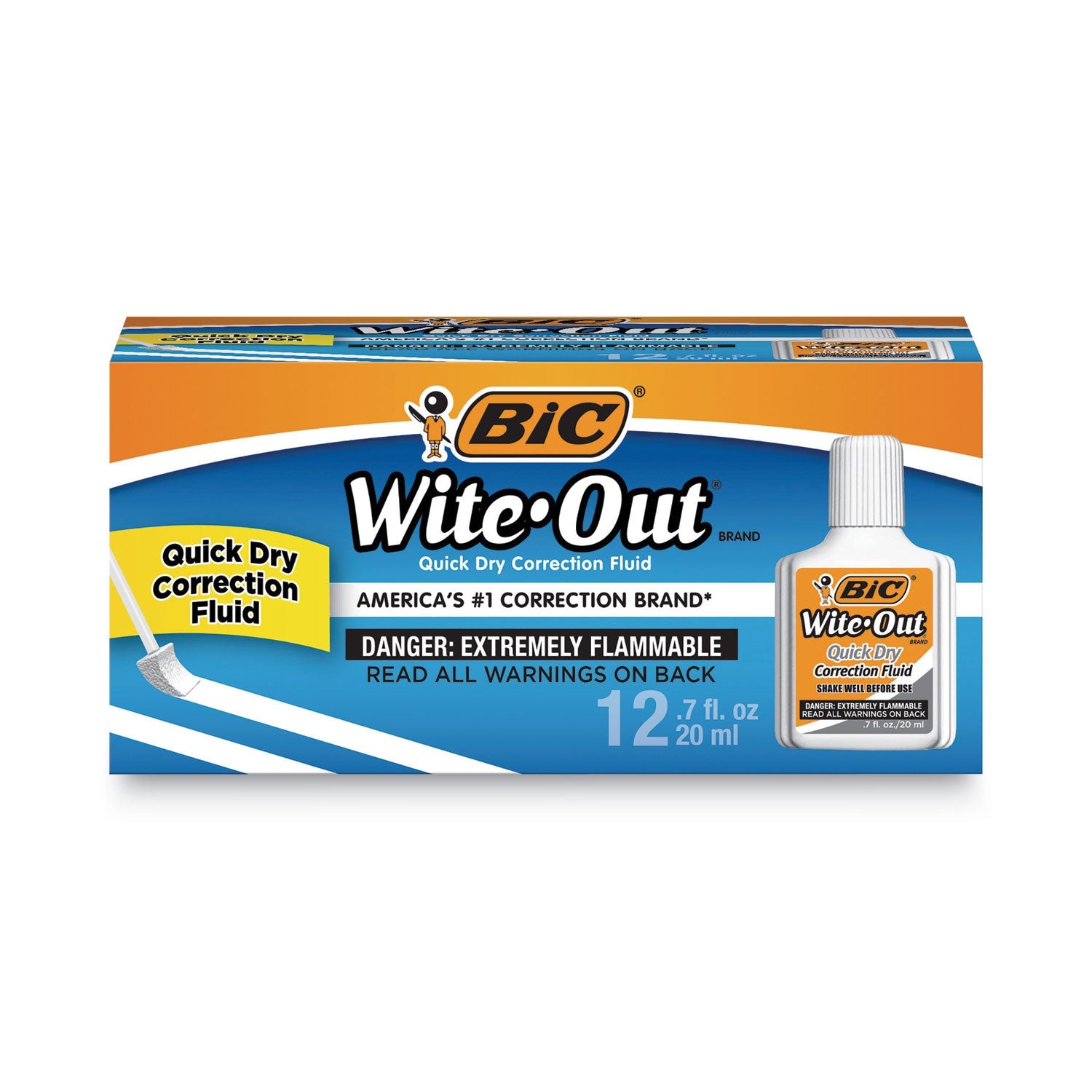 BIC® Wite-Out Quick Dry Correction Fluid, 20 mL Bottle, White, Dozen