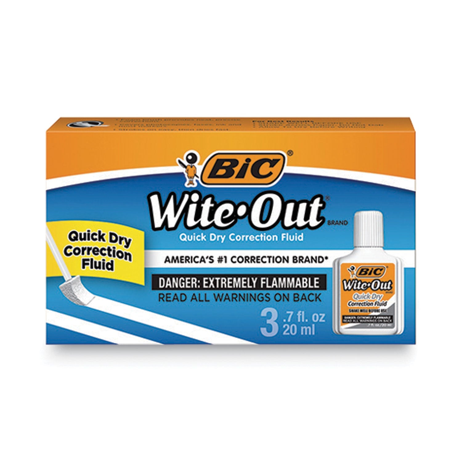 BIC® Wite-Out Quick Dry Correction Fluid, 20 Ml Bottle, White, 3/pack