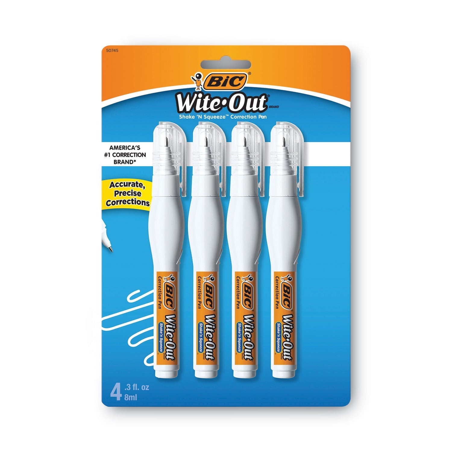 BIC® Wite-Out Shake 'n Squeeze Correction Pen, 8 Ml, White, 4/pack