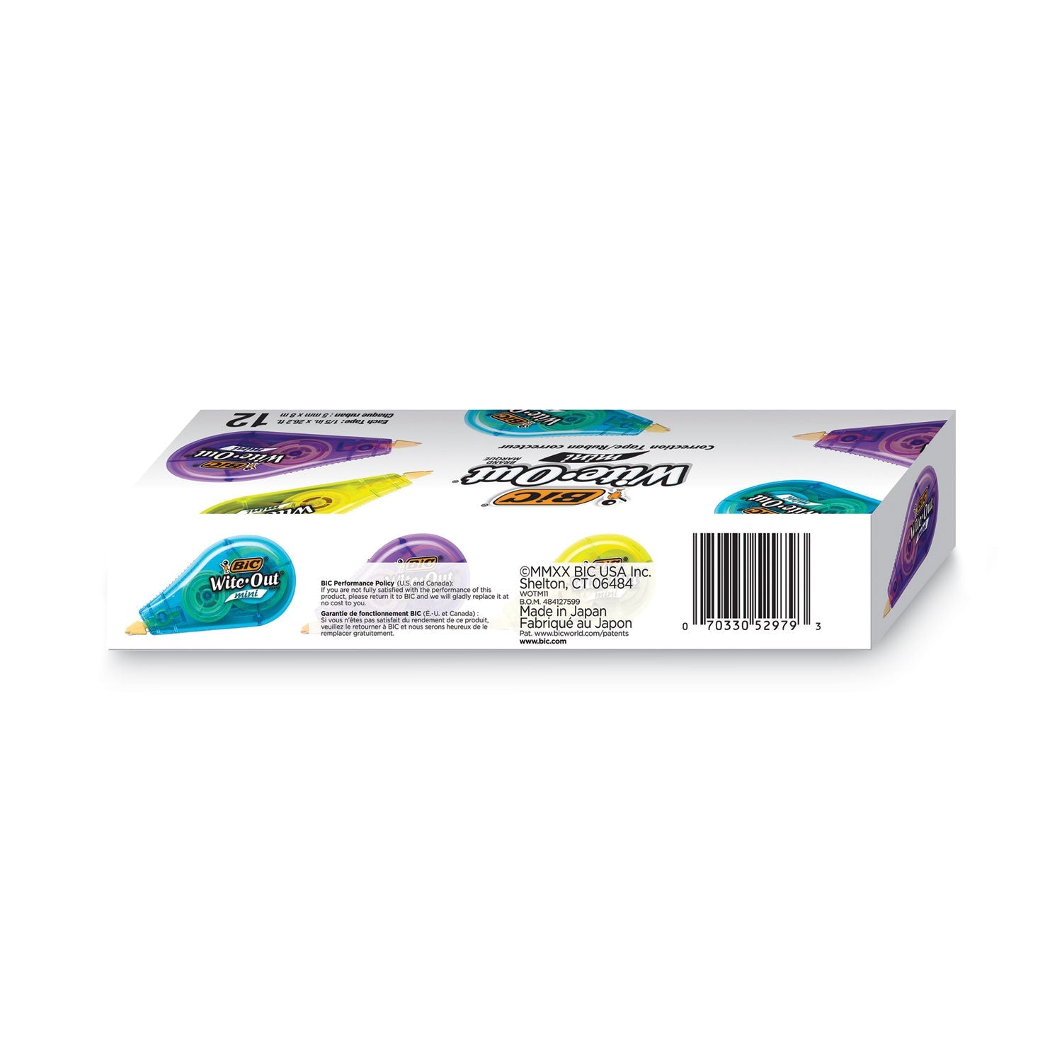 BIC® Wite-Out Brand Mini Correction Tape, Non-Refillable, 0.2" x 26.2 ft, Assorted