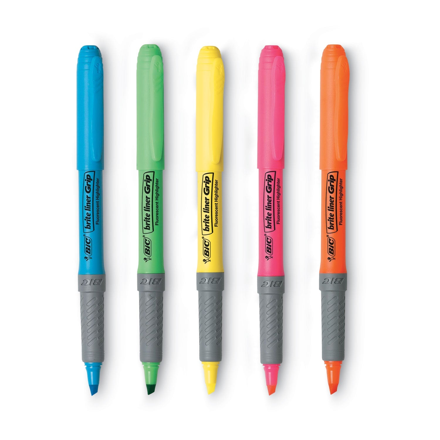 BIC® Brite Liner Grip Pocket Highlighter, Assorted Ink Colors, Chisel Tip, Assorted Barrel Colors, 5/set