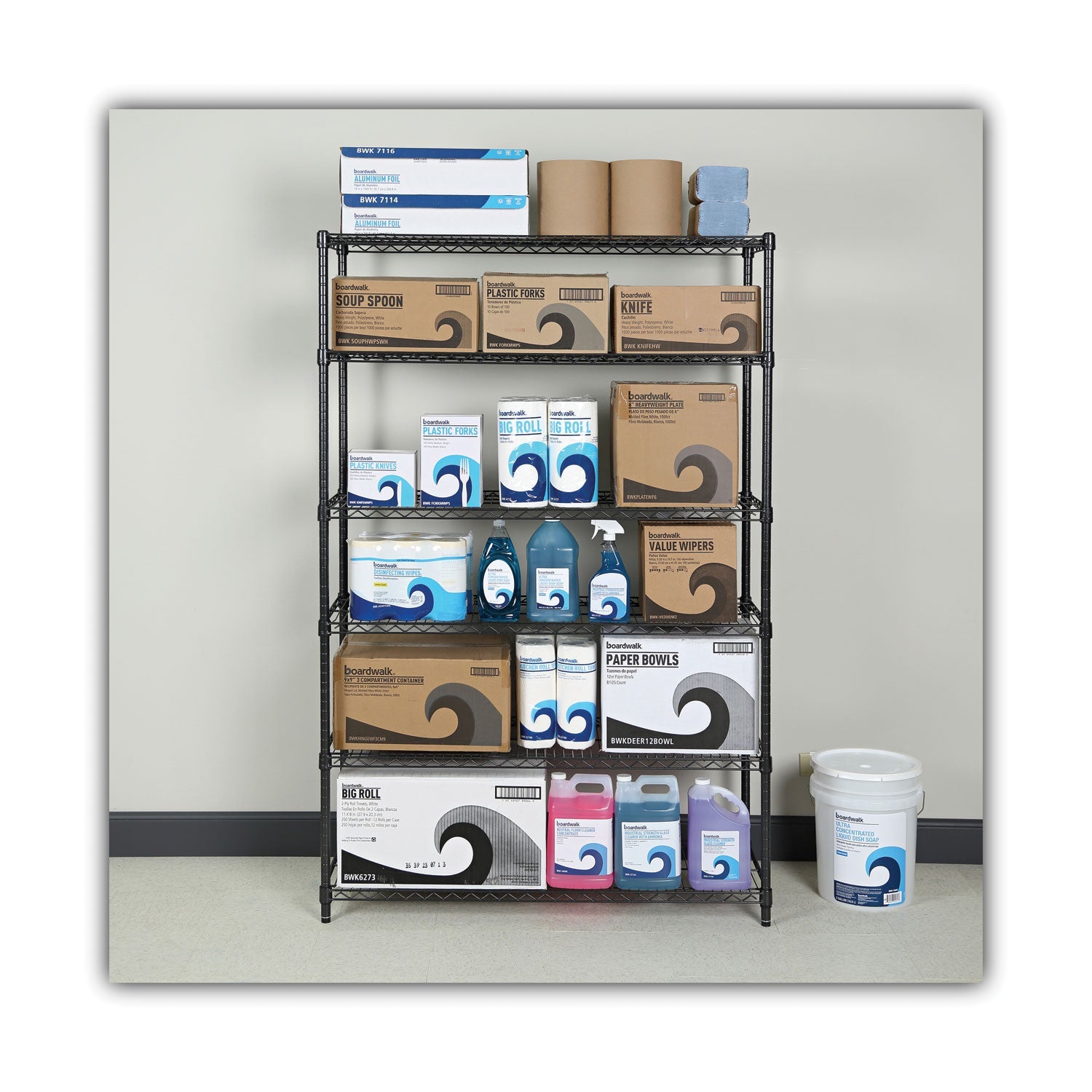 Alera® Nsf Certified 6-Shelf Wire Shelving Kit, 48w X 18d X 72h, Black Anthracite