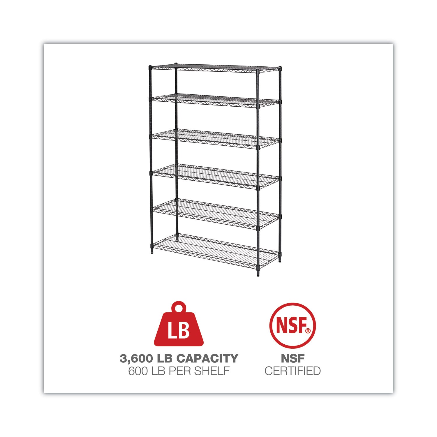 Alera® Nsf Certified 6-Shelf Wire Shelving Kit, 48w X 18d X 72h, Black Anthracite