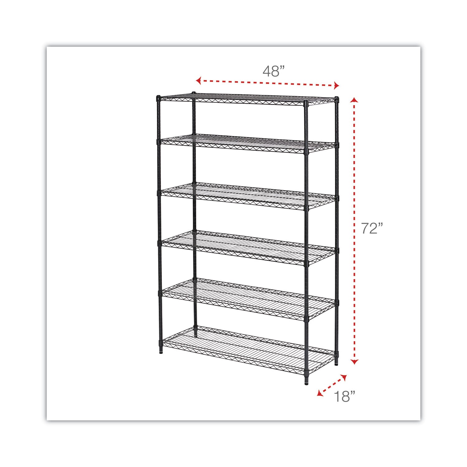Alera® Nsf Certified 6-Shelf Wire Shelving Kit, 48w X 18d X 72h, Black Anthracite