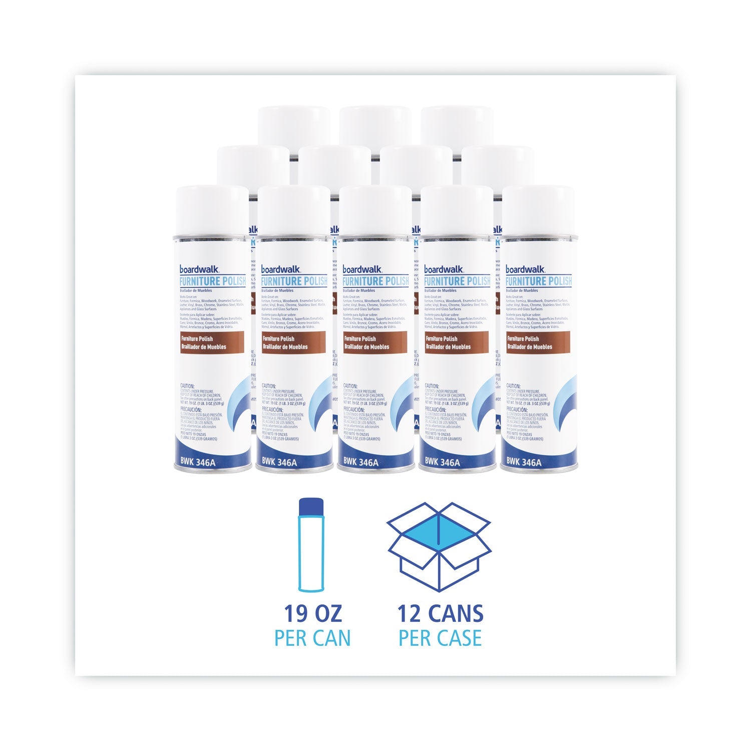 Boardwalk® Furniture Polish, Lemon Scent, 19 oz Aerosol Spray, 12/Carton