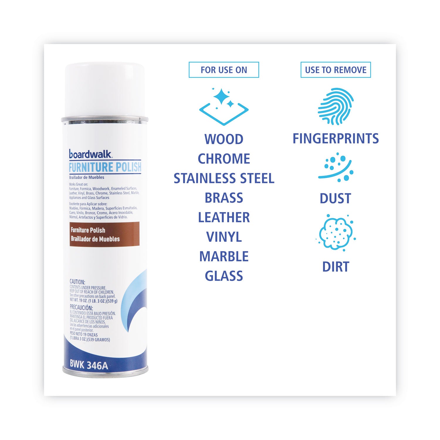 Boardwalk® Furniture Polish, Lemon Scent, 19 oz Aerosol Spray, 12/Carton