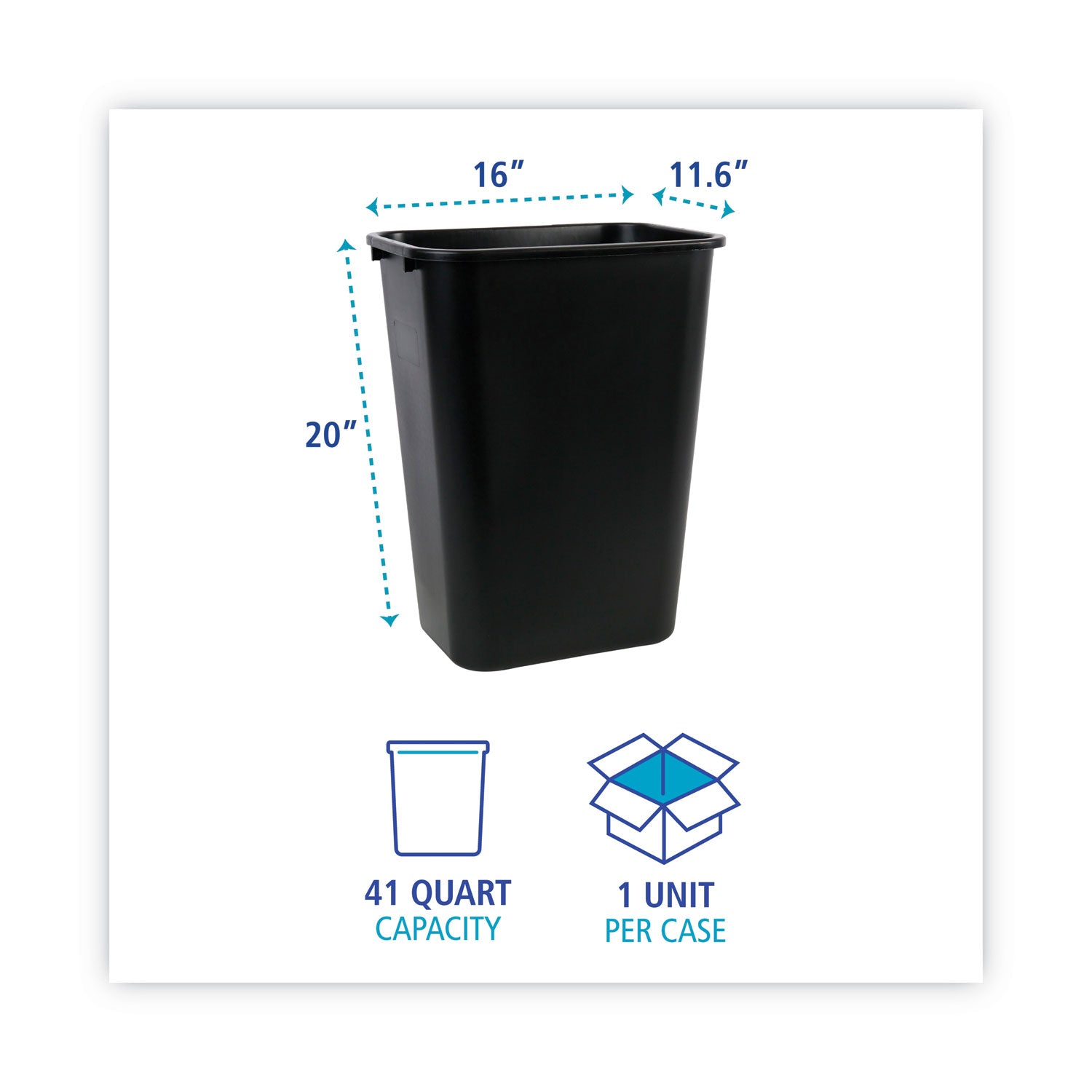 Boardwalk® Soft-Sided Wastebasket, 41 Qt, Plastic, Black