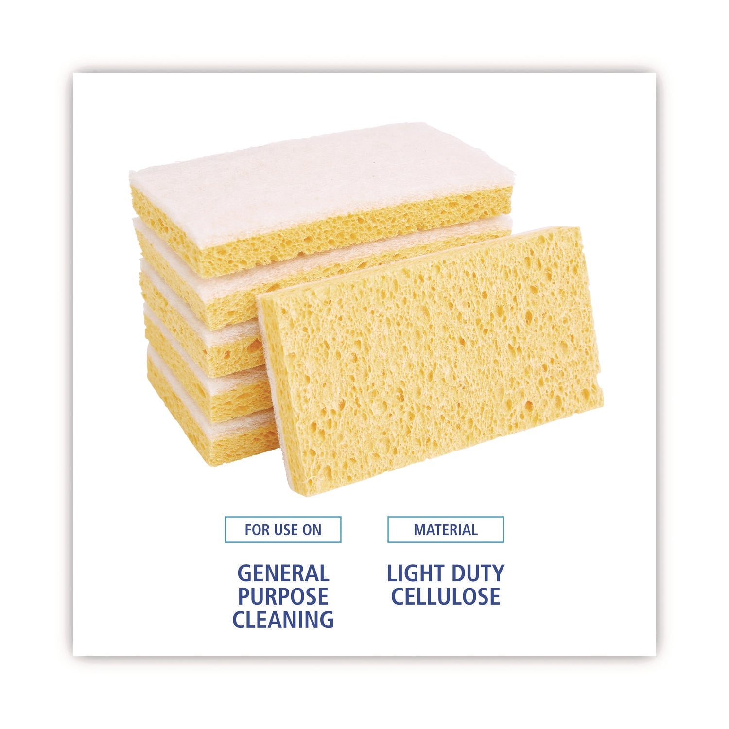 Boardwalk® Light-Duty Scrubbing Sponge, Individually Wrapped, 3.6 x 6.1, 0.7" Thick, Yellow/White, 20/Carton
