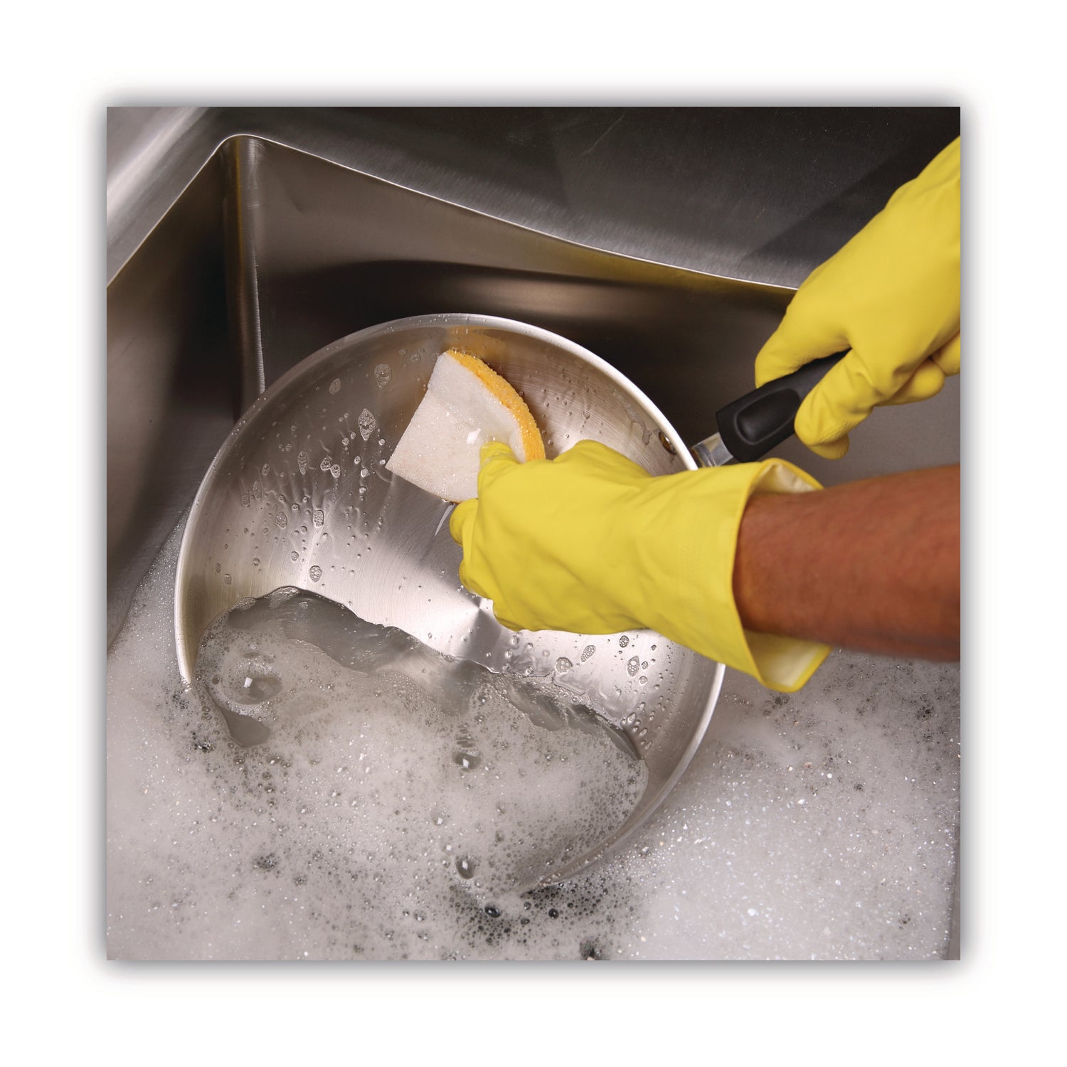Boardwalk® Light-Duty Scrubbing Sponge, Individually Wrapped, 3.6 x 6.1, 0.7" Thick, Yellow/White, 20/Carton