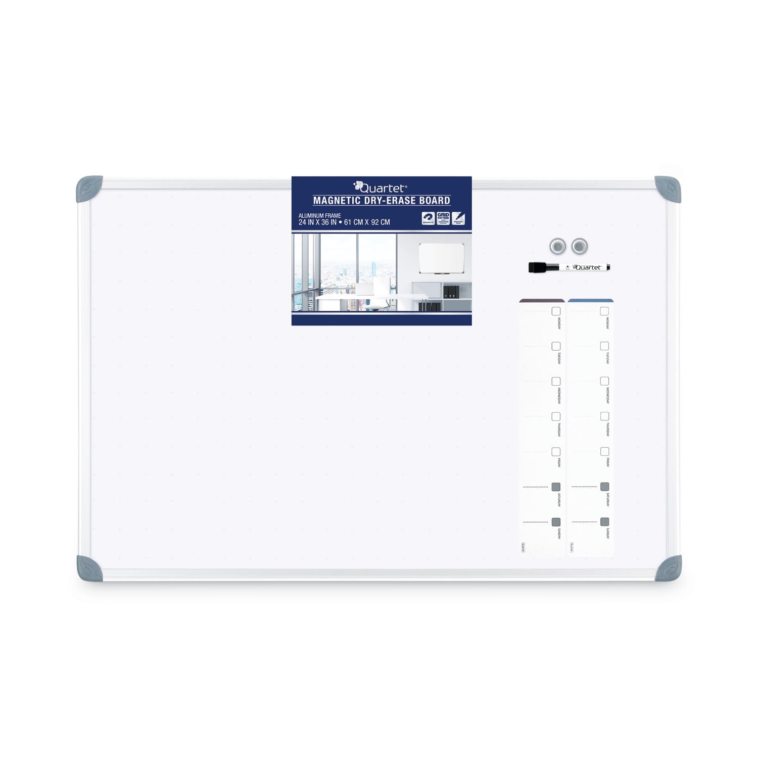 Quartet® Euro-Style Magnetic Dry-Erase Aluminum Frame Boards, 36" x 24", White Surface, Satin Aluminum Frame