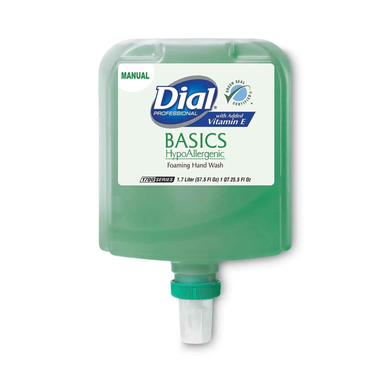 Dial® Professional Basics Hypoallergenic Foaming Hand Wash Refill for 1700 Dispenser, with Vitamin E, Honeysuckle Scent, 1.7 L, 3/Carton